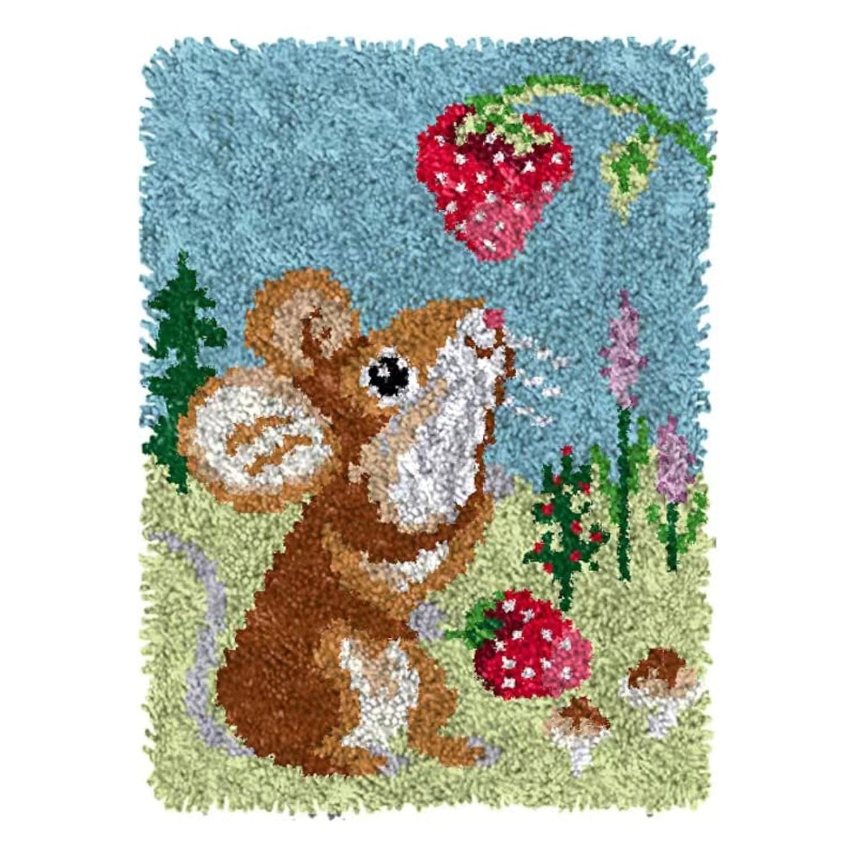 DOYLKE Latch Hook Kits for Adults DIY Crochet Yarn Rugs Hooking Craft Kit with Color Pre-Printed Pattern Embroidery Mat(20.5X14.9 Cute Little Mouse),Strawberry DOYLKE