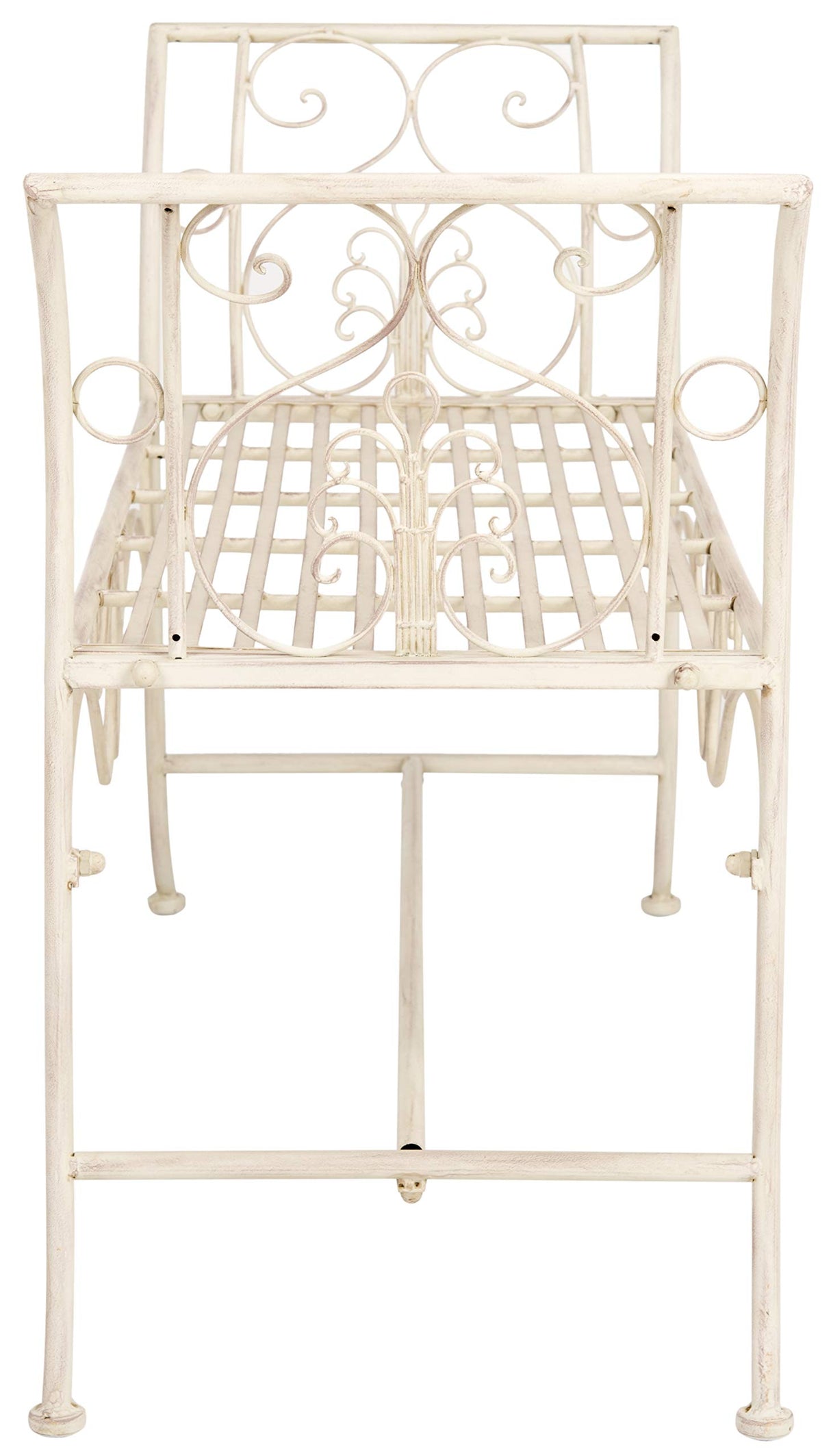 SAFAVIEH PAT5016A Collection Arona Antique White Wrought Iron 51" Outdoor Garden Bench SAFAVIEH