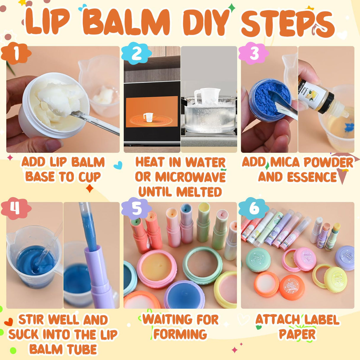 JCOOS DIY Lip Balm Making Kit - Kids Crafts, Make Your Own Lip Gloss, Beeswax & Shea Butter, Moisturizing Tubes Jcoos