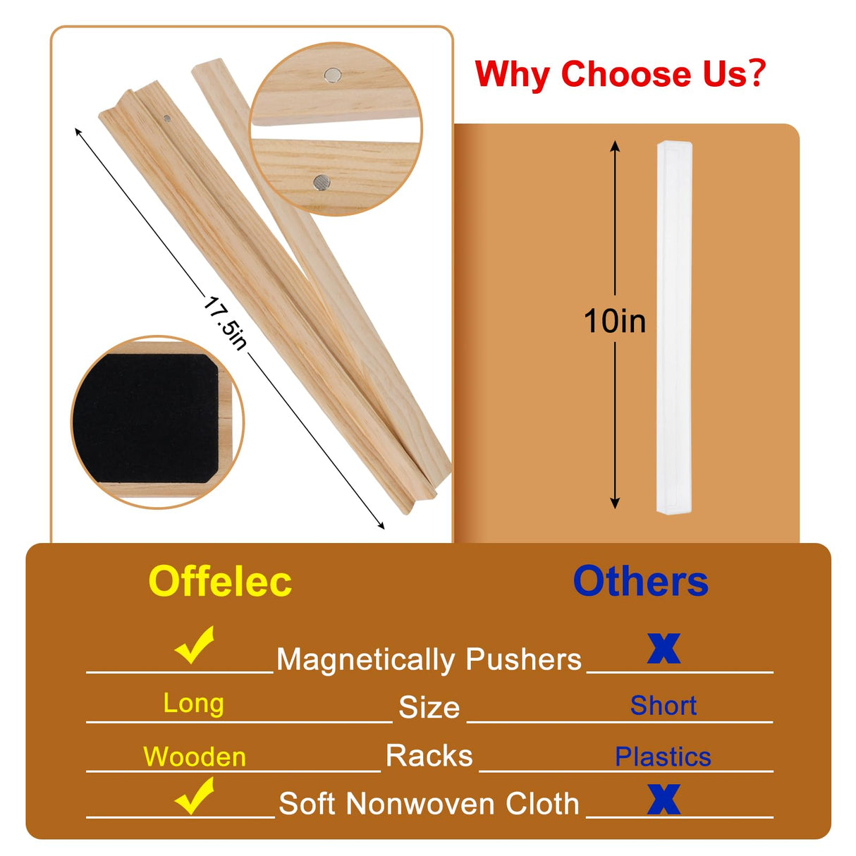 Offelec Wooden Mahjong Racks, Set of 4 Trays for Mahjong Game, Premium Holders for Mahjong, Mexican Train, Dominoes and More Game Stands (Includes Magnetically Attached Mahjong Pushers) Offelec