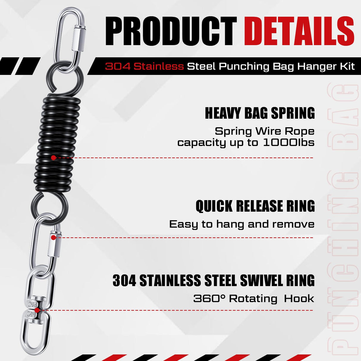 Zonon 8 Pcs Punching Bag Hanger Kit Heavy Bag Spring M8 Double Eye Swivel with Snap Hook Stainless Steel Heavy Bag Hanger for Boxing Bag, Gym Swing, Trapeze, Hammock up to 1000lbs Zonon