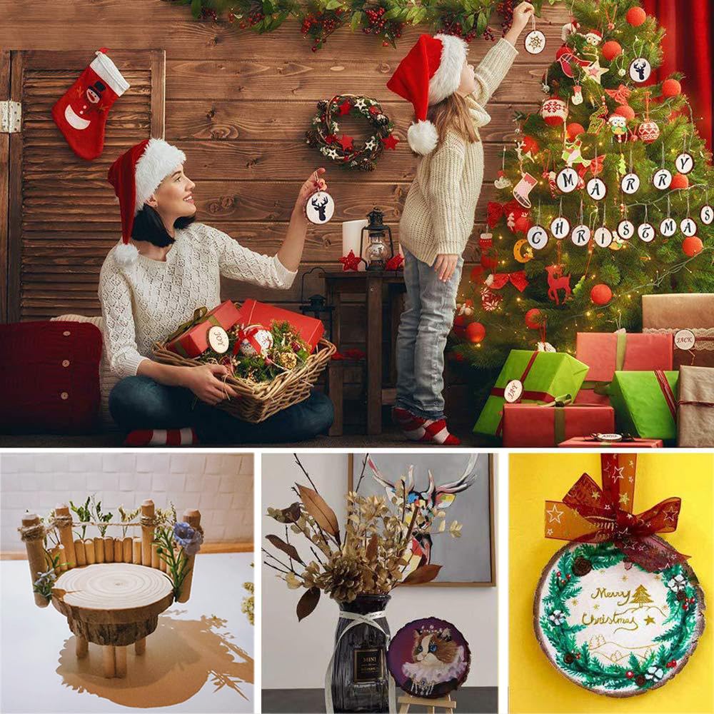 4.3-4.7 inch Unfinished Natural with Tree Bark Wood Slices 15 PCS Natural Round Discs Rustic Wood Slices for DIY Crafts, Table Base, Wedding Decoration,Coasters,Christmas Ornaments. RWHXRWY