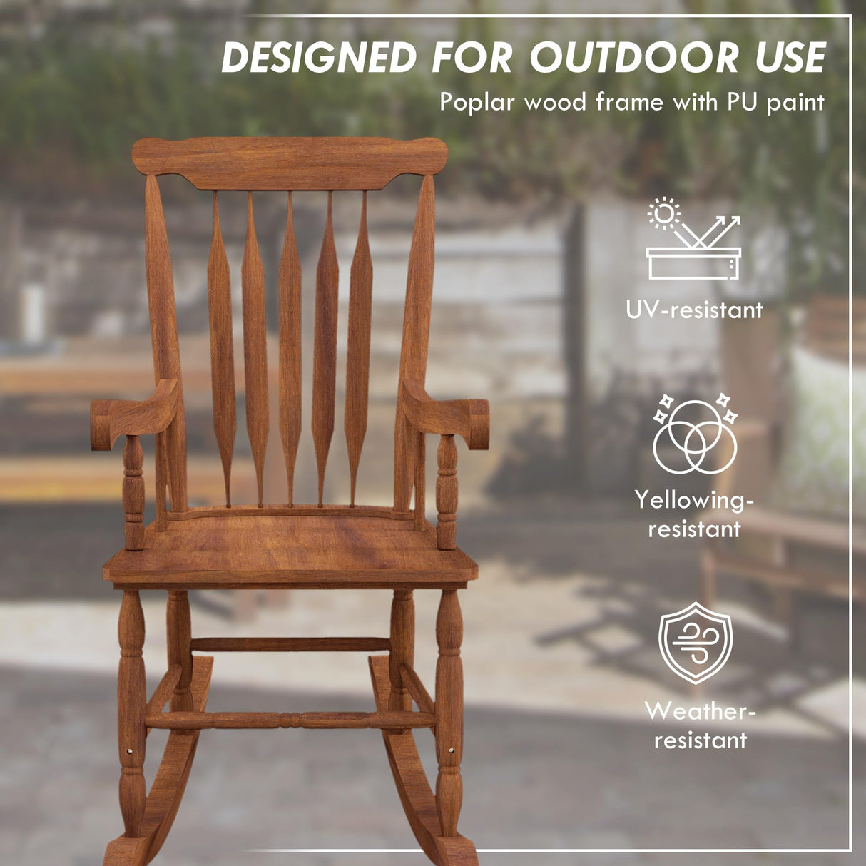 Outsunny Outdoor Wood Rocking Chair, 350 lbs. Porch Rocker with High Back for Garden, Patio, Balcony, Teak Outsunny