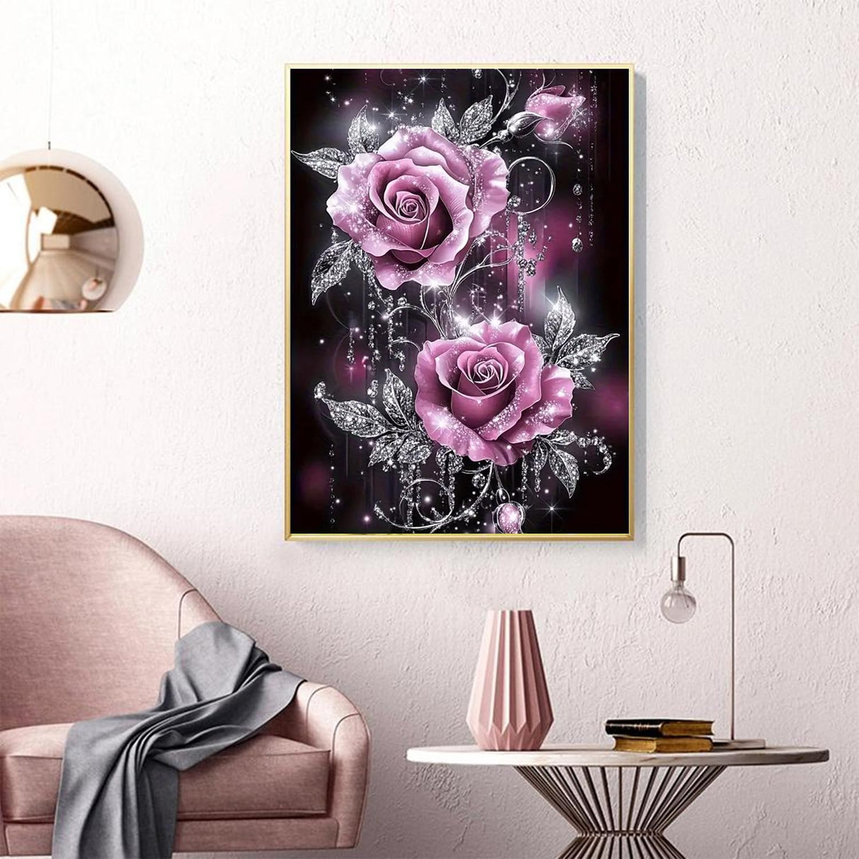 NWQZBYHT Rose Diamond Art Kits for Adults,Flowers 5D Diamond Painting Kits for Beginner,DIY Round Full Drill Diamond Dots Gem Painting for Adults, Paint by Diamonds Crafts Home Decor 12x16 Inch NWQZBYHT