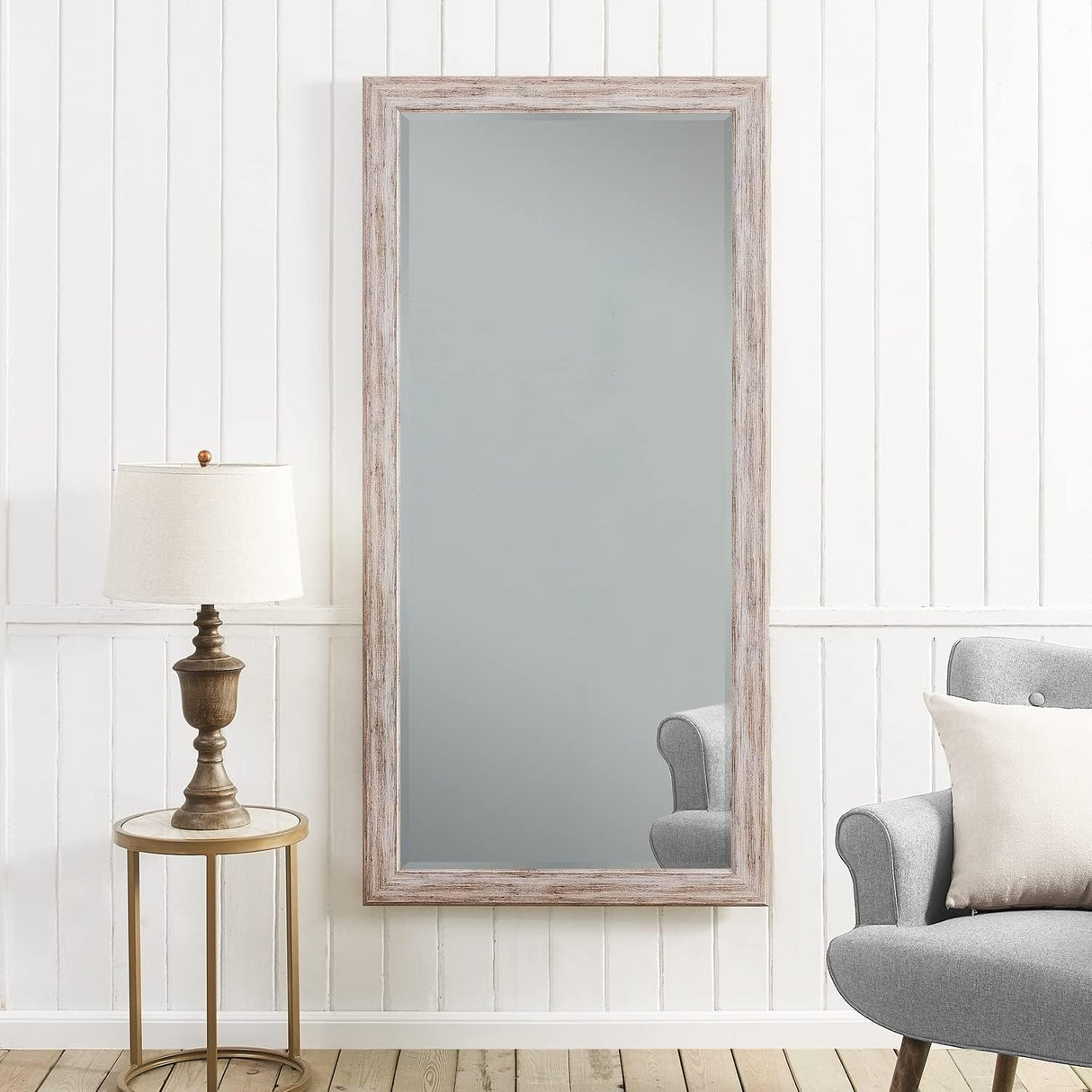 Naomi Home Farmhouse Full-Length Mirror with Wood Frame – Rustic 66"x32" Large Floor Mirror, Elegant Full Body Standing or Wall Mirror, Rustic Wood Mirror Full Length for Bedroom, Warm Grey Finish Naomi Home