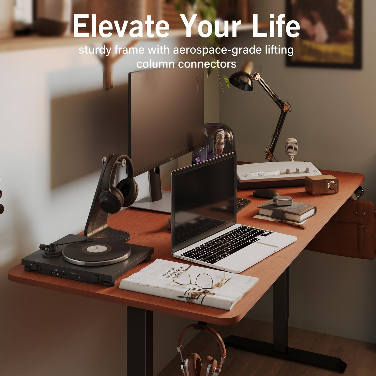 Monomi Electric Standing Desk, 55x28 Inches Adjustable Height Desk, Home Office Sit Stand Up Desk (Black Frame/Cherry Top) Monomi