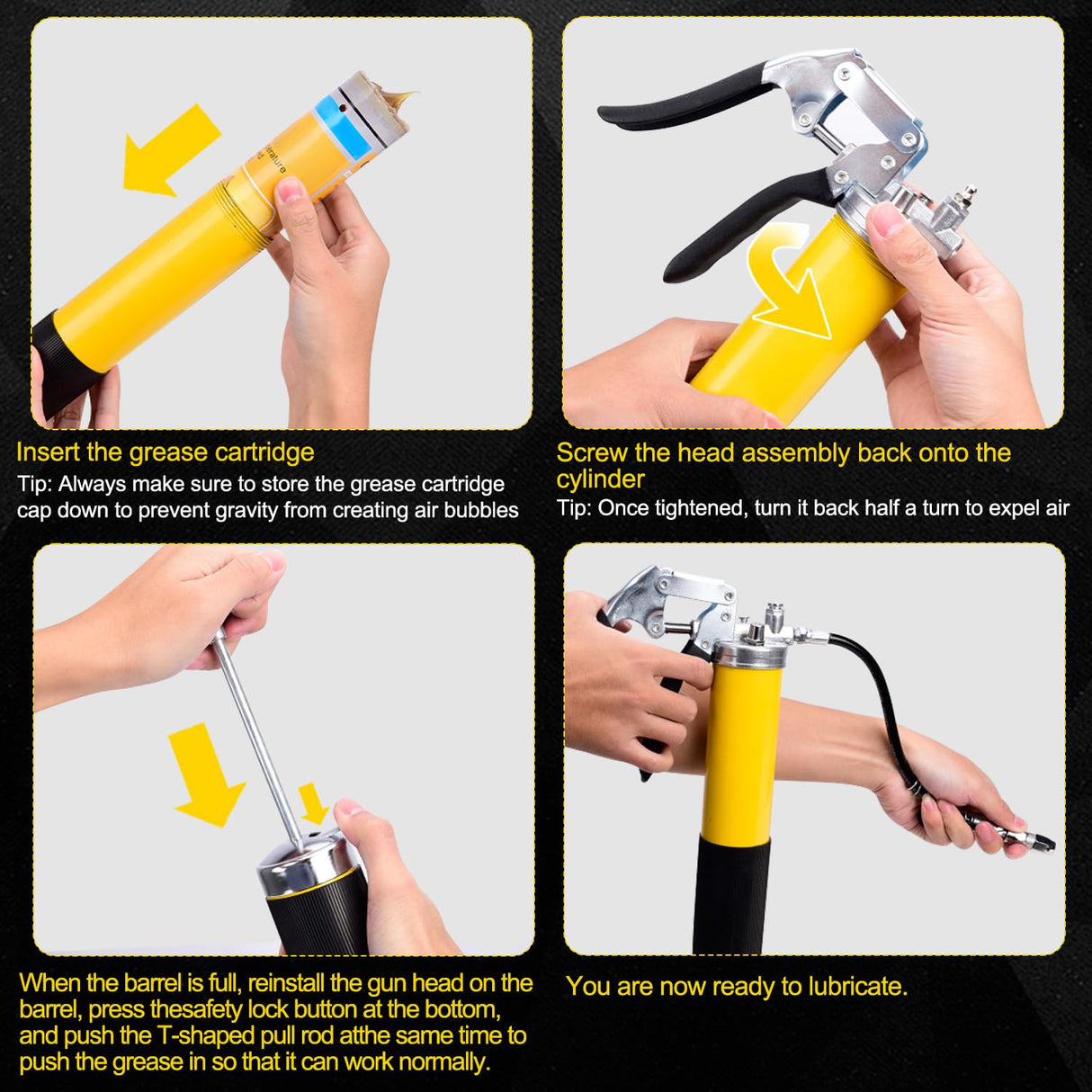 Grease Gun Kit, 7000 PSI Heavy Duty Pistol Grip Grease Gun with 14 oz Capacity, Includes 18 Inch Resin Flex Hose, Double Handle Grease Coupler and Other Accessories, Grease Gun for Automotive, Marine GETLMUL