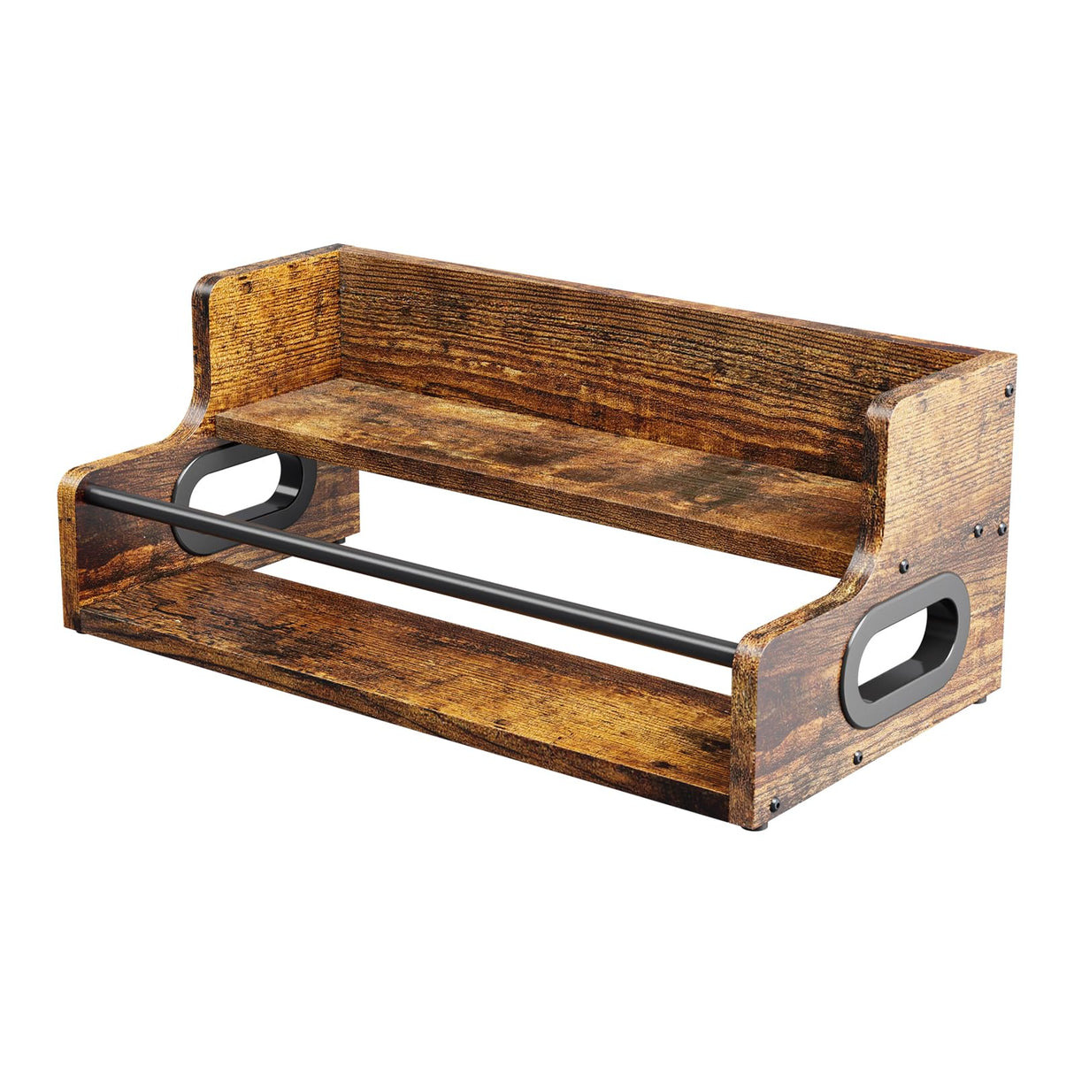 KLM Liquor Bottle Display Shelf, Coffee Syrup Rack Organizer, 2 Step Countertop Liquor Wine Rack, mini bar,Liquor Cabinet, Home Retro Bar Shelf Stand for Liquor Whiskey, Spirits, Brown KLM