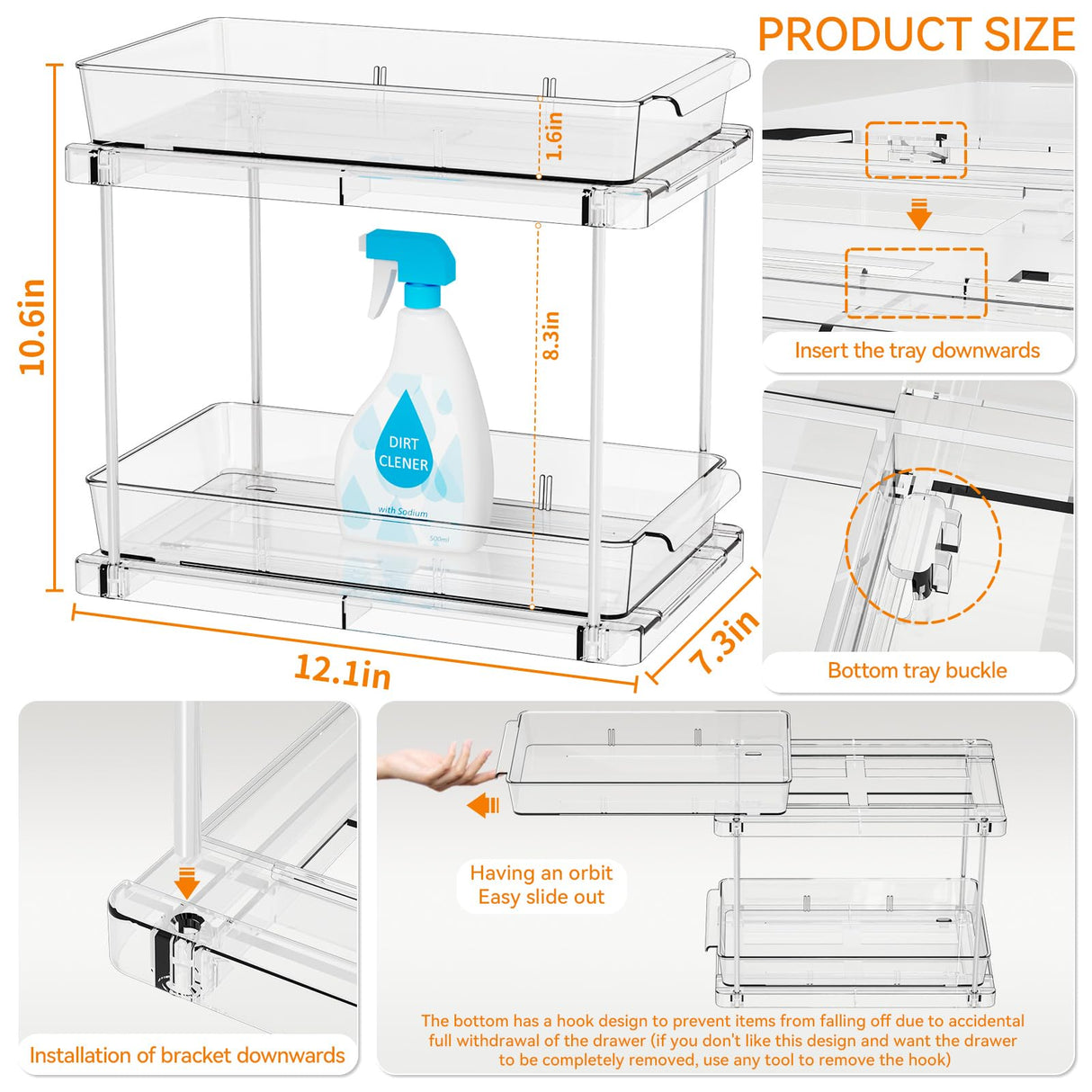Yieach 4 Pack Under Sink Organizers and Storage,Clear Acrylic Bathroom Organizer and Cabinet Organization for Makeup,Medicine,Two Tier Pull Out Cabinet Organizer Drawers for Pantry,Vanity Storage Bins Yieach