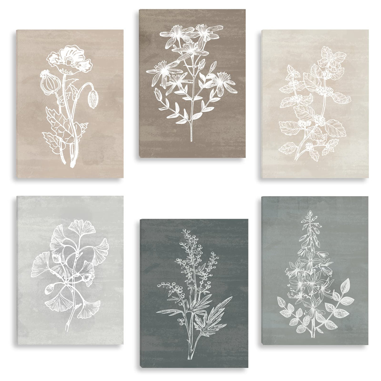 BINCUE Neutral Botanical Plant Canvas 6 Pieces Rustic Farmhouse Wall Art for Living Room Bedroom and Bathroom,Canvas Paintings Print Set Decor 12"x 16" BINCUE