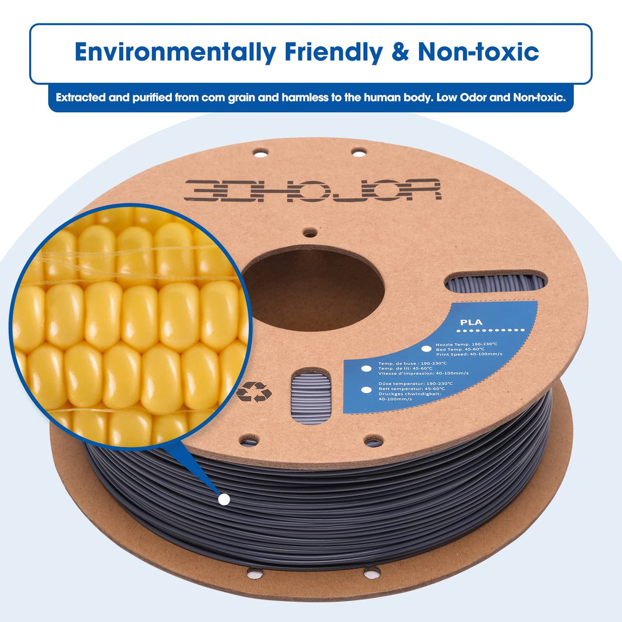 3DHoJor High Speed PLA Filament 1.75mm Grey,3D Printing Filament,1kg Cardboard Spool (2.2lbs), Fit Most FDM 3D Printer,Dimensional Accuracy +/- 0.03 mm,Odor Free, Clog Free, No Brittle Filaments 3DHoJor