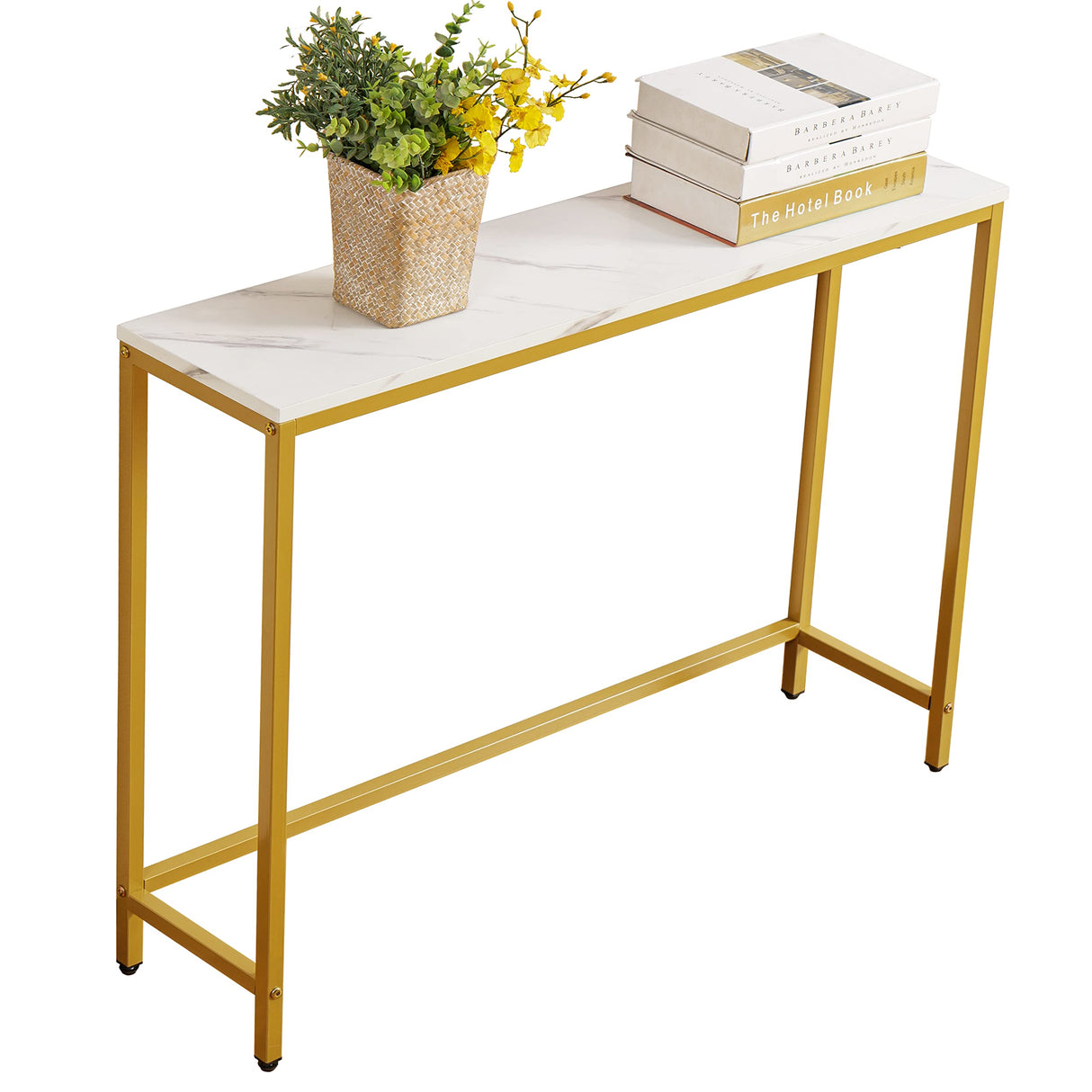 loglus Console Table for Entryway, Faux Marble MDF Sofa Table with Golden Frame (Single Layer, White Marble) loglus