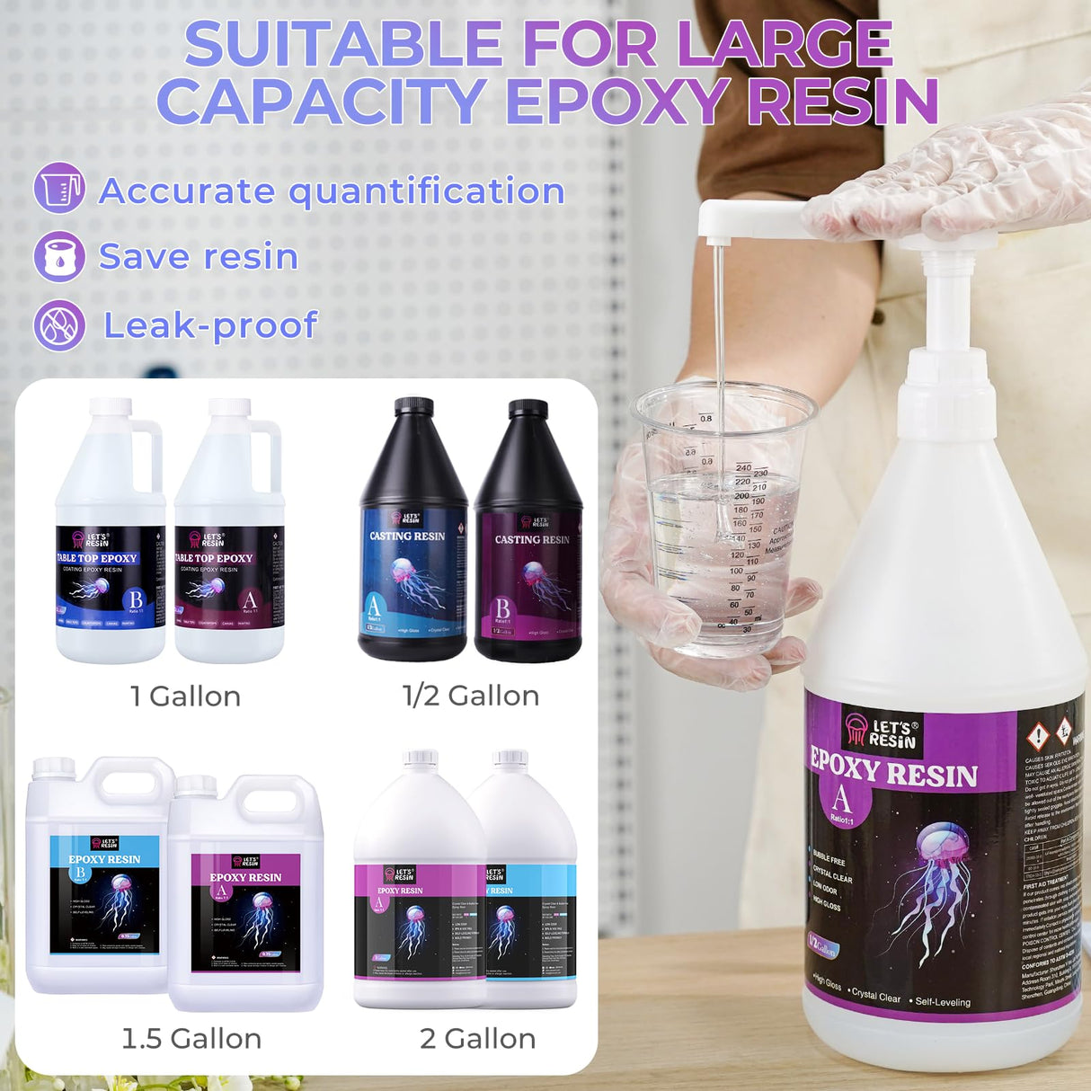 Bundle Set of LET'S RESIN 1 Gallon Epoxy Resin Kit and 30CC Gallon Pump Dispenser LET'S RESIN