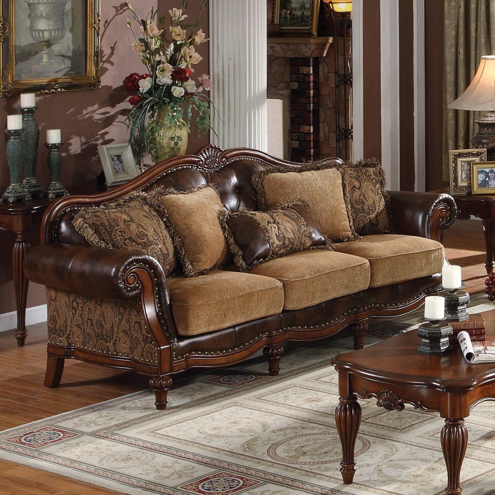 Brand 4-Piece Formal Living Room Set: Luxury Sofa, Loveseat, Single Chair and Coffee Table - Brown and Chenille Generic