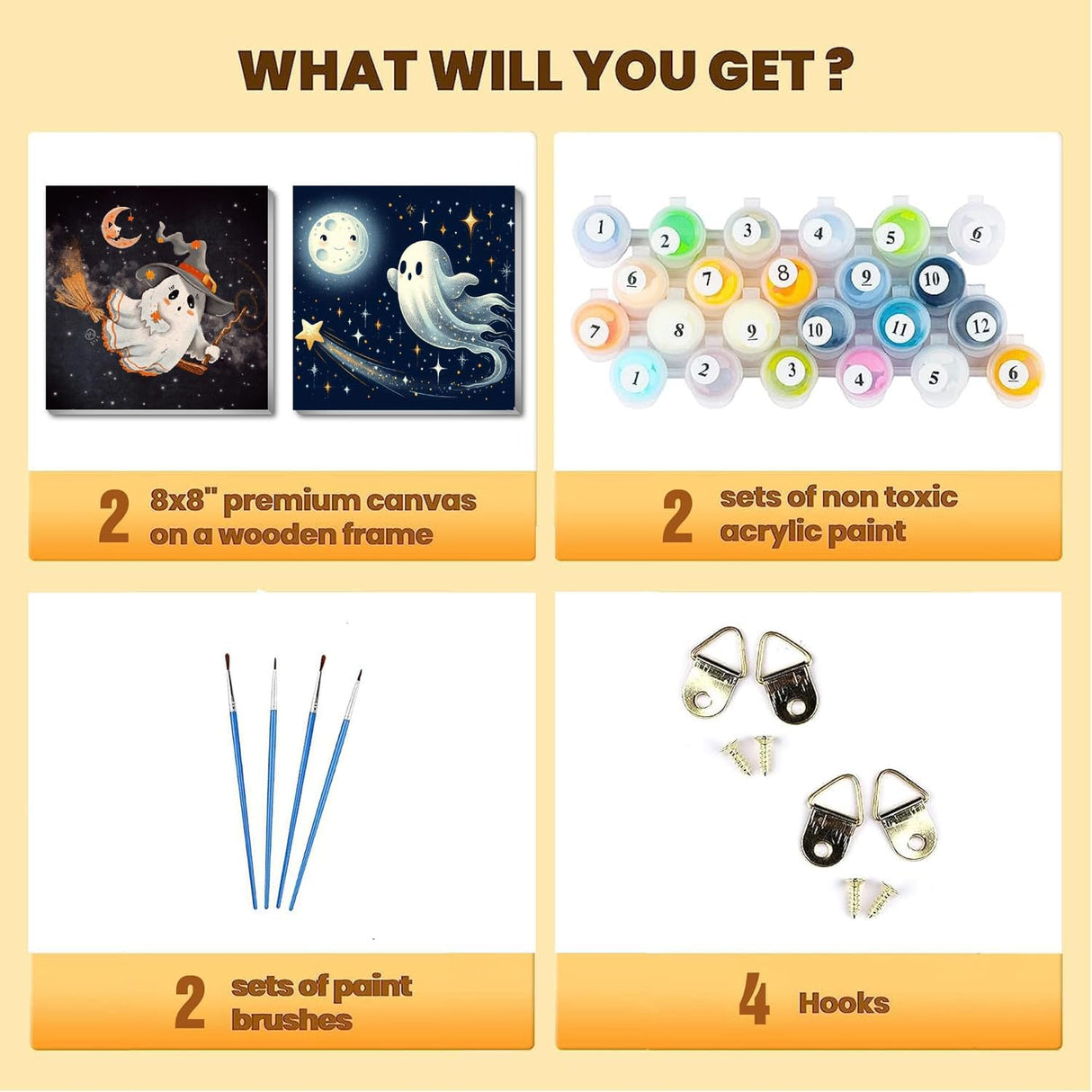 stnckic 2 Pcs Halloween Paint by Numbers Kits for Kids Framed,Ghosts Adults' Paint-by-Number Kits on Canvas Easy Acrylic Oil Painting by Number for Adults Halloween for Home Decor 8x8 inchs stnckic