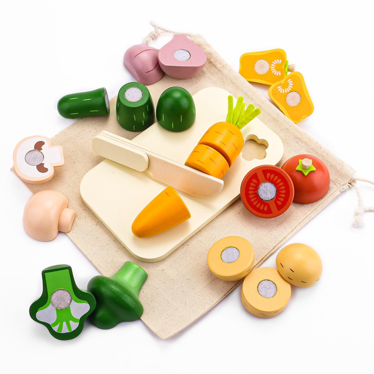 Cutting Vegetable Set - Wooden Play Food Kitchen Accessory, Multi - Pretend Play Accessories, Wooden Cutting Fruit Toys for Toddlers and Kids Ages 3+ umu