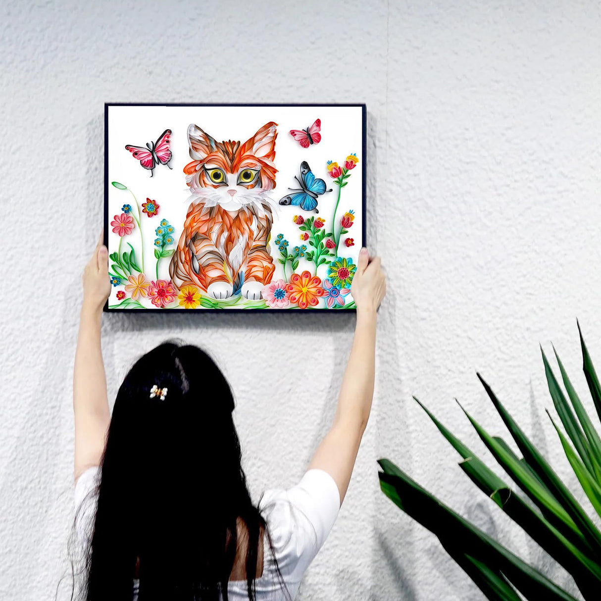 Uniquilling Quilling Kit, Paper Quilling Kits, 16 * 20-in Cat& Butterfly Paper Filigree Kits with Quilling Tools& Using Manual, DIY Quilling Artwork Modern Wall Art for Living Room Uniquilling