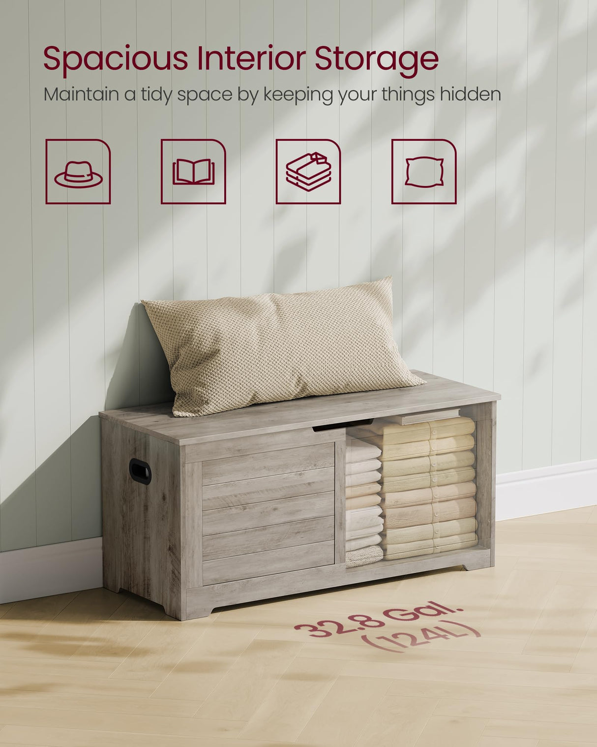 VASAGLE Storage Chest, Storage Trunk with 2 Safety Hinges, Storage Bench, Shoe Bench, Farmhouse Style, 15.7 x 39.4 x 18.1 Inches, for Entryway, Bedroom, Living Room, Heather Greige ULSB061K02 VASAGLE