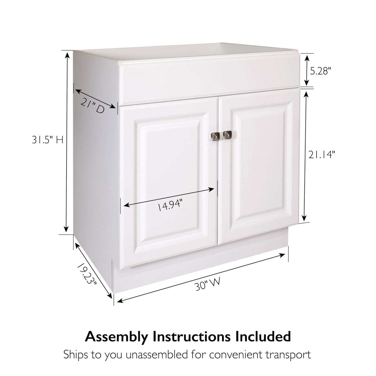 Design House 597153 Wyndham Unassembled Bathroom Vanity Cabinet Without Top, 30 x 21/2 Door, White Design House