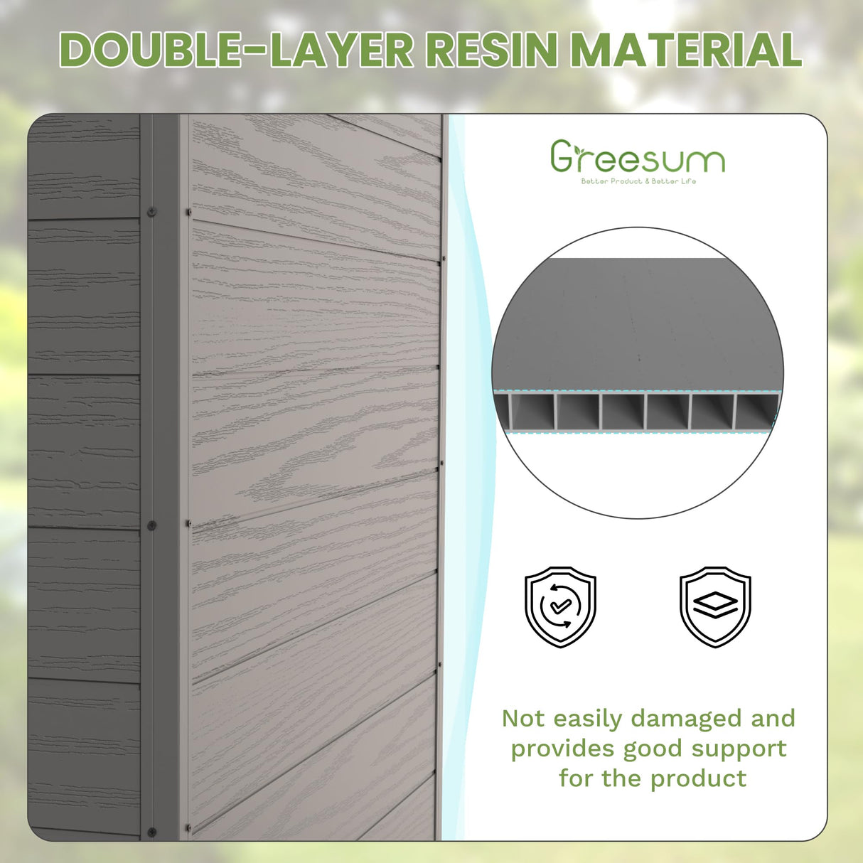 Greesum 6x4FT Plastic Outdoor Storage Shed with Floor, Resin Sheds with Lockable Double Door, Window & Vents, All-Weather Tool Sheds for Garden, Backyard, Patio, Dark Gray Greesum