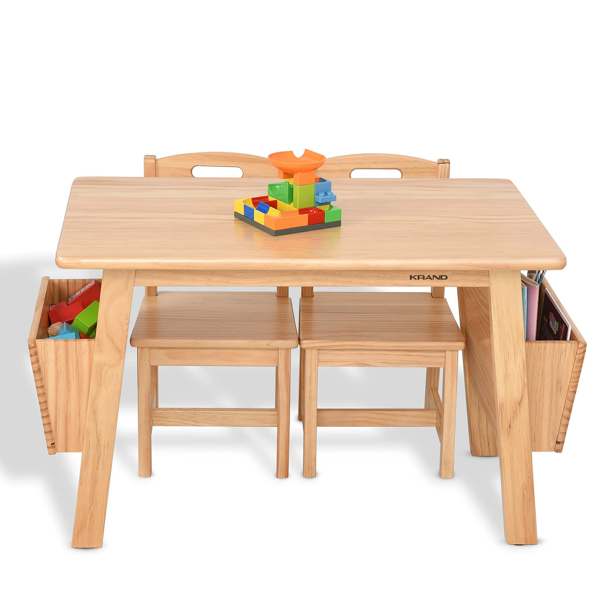 KRAND Kids Solid Wood Table and 2 Chair Set with Storage Desk and Chair Set for Children Toddler Activity Table (Solid Wood/Natural) KRAND