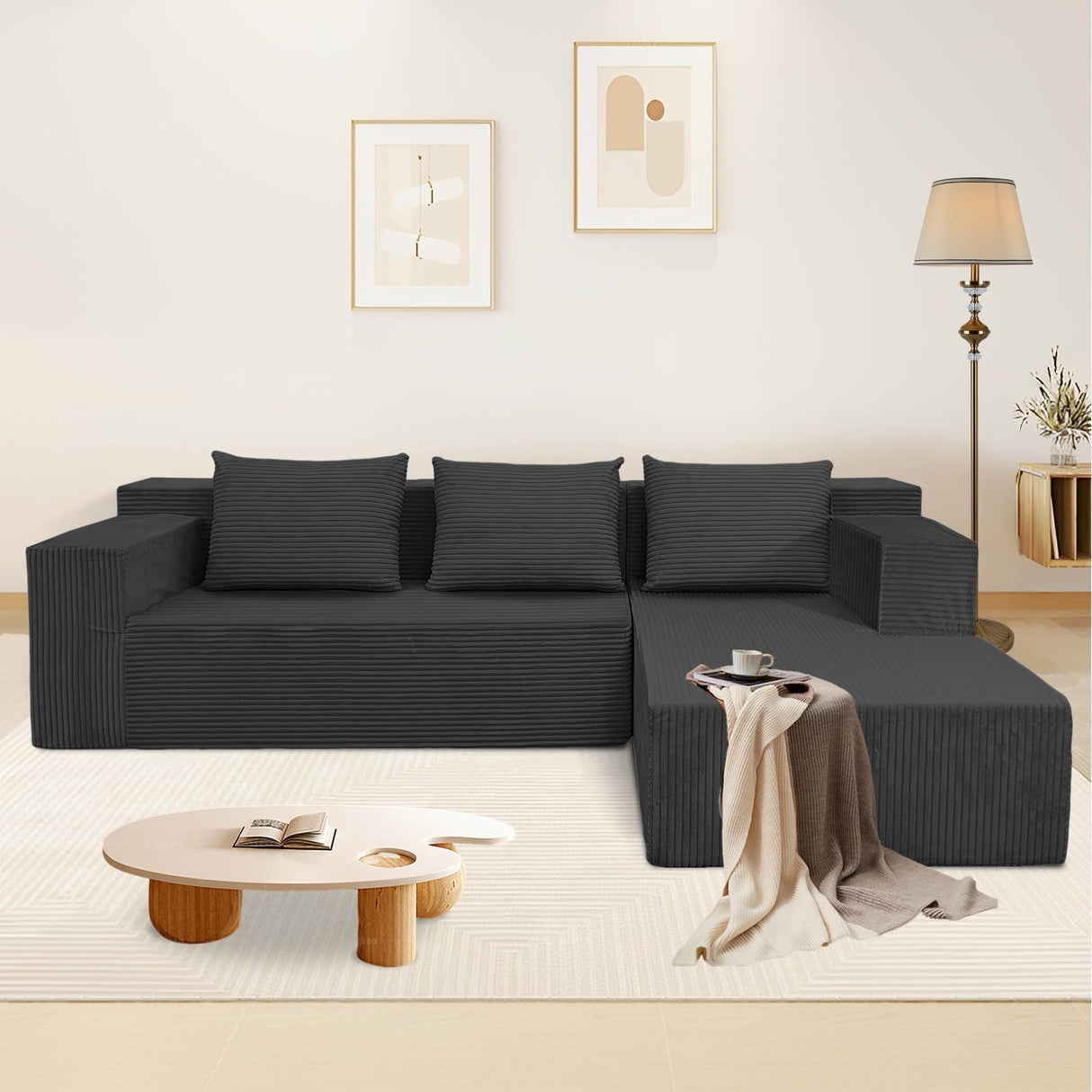 ANONER 103" Cloud Sectional Couch with L-Shape Chaise, Modern Minimalist Modular Sofa with Deep Seat, Free Combination Cloud Couches for Living Room Apartment, No Assembly Required, Dark Grey ANONER