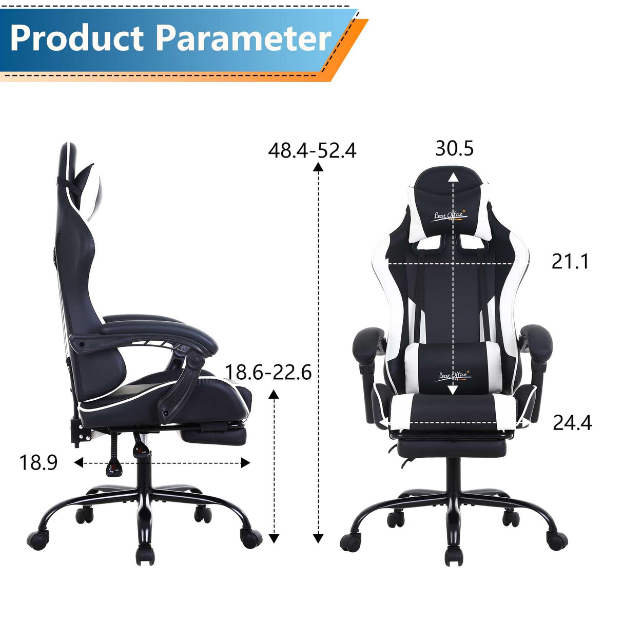 PayLessHere Ergonomic Racing Desk Chair Computer Chair Gaming Chair with Footrest Lumbar Support Headrest Armrest Task Rolling Swivel Ergonomic E-Sports Adjustable PC Gamer Chair, White PayLessHere