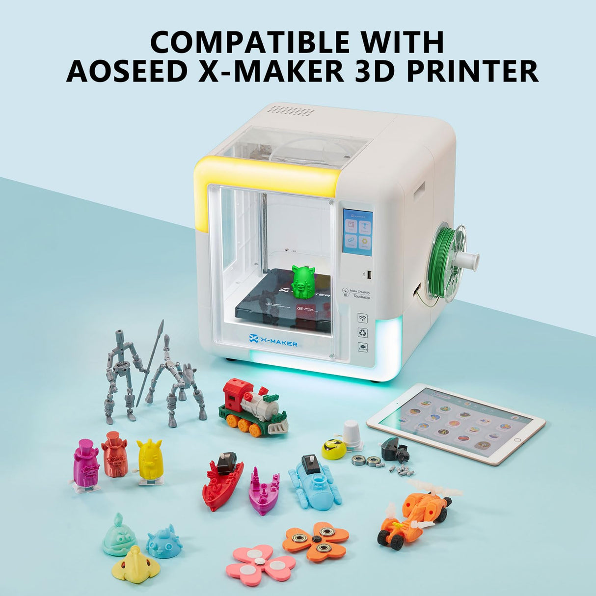 AOSEED 3D Printer Filament Set, 1.75mm (± 0.03 mm) PLA Filament, Purple/Green/Blue/Yellow/White/Iridescent/Red/Orange 3D Printing Filament Bundle for Most of 3D Printer, 200g/0.44lbs x 8 Spools Pack AOSEED