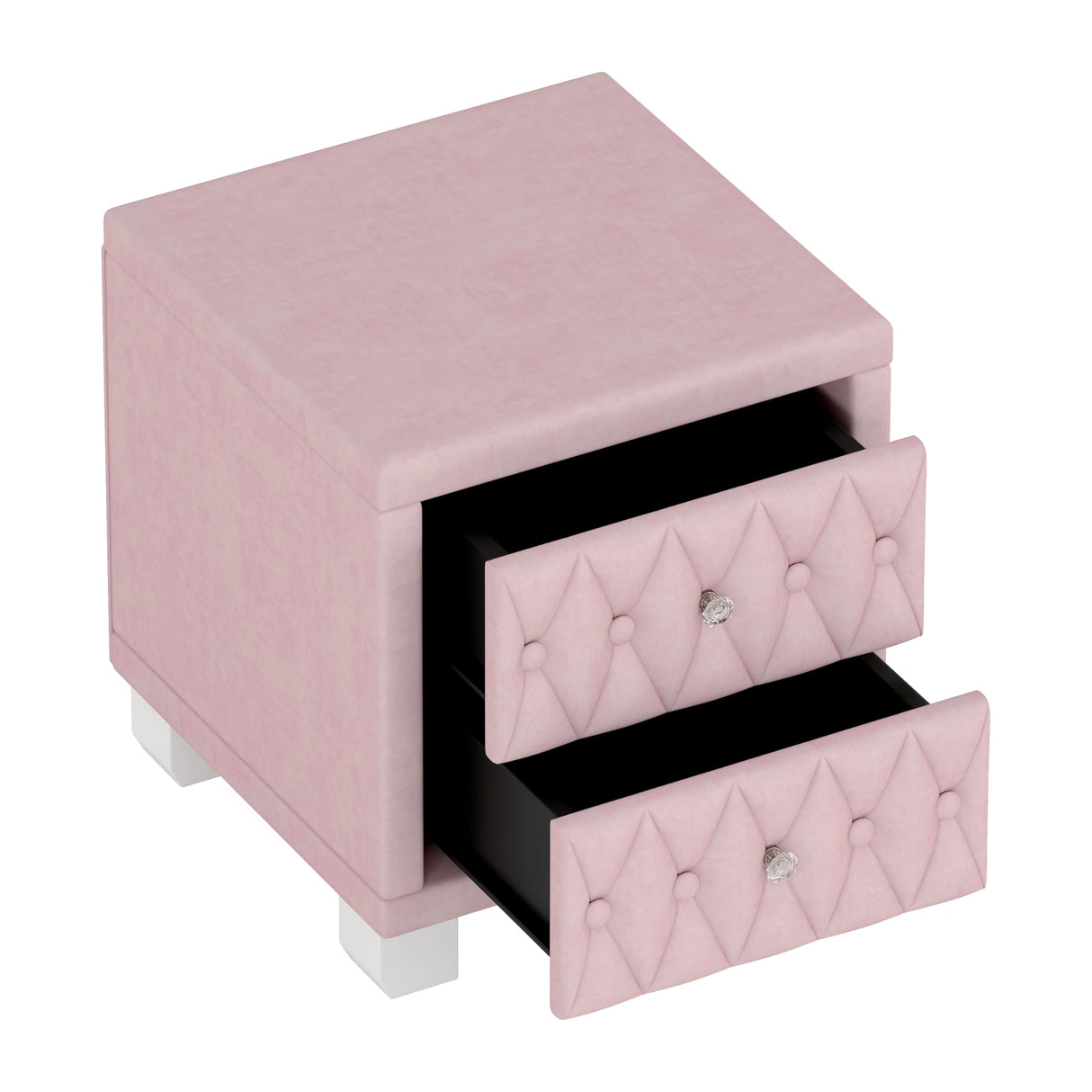 Merax Nightstand with Storage Drawers, Upholstered Velvet Bedside End Table for Small Bedroom, Pink Merax