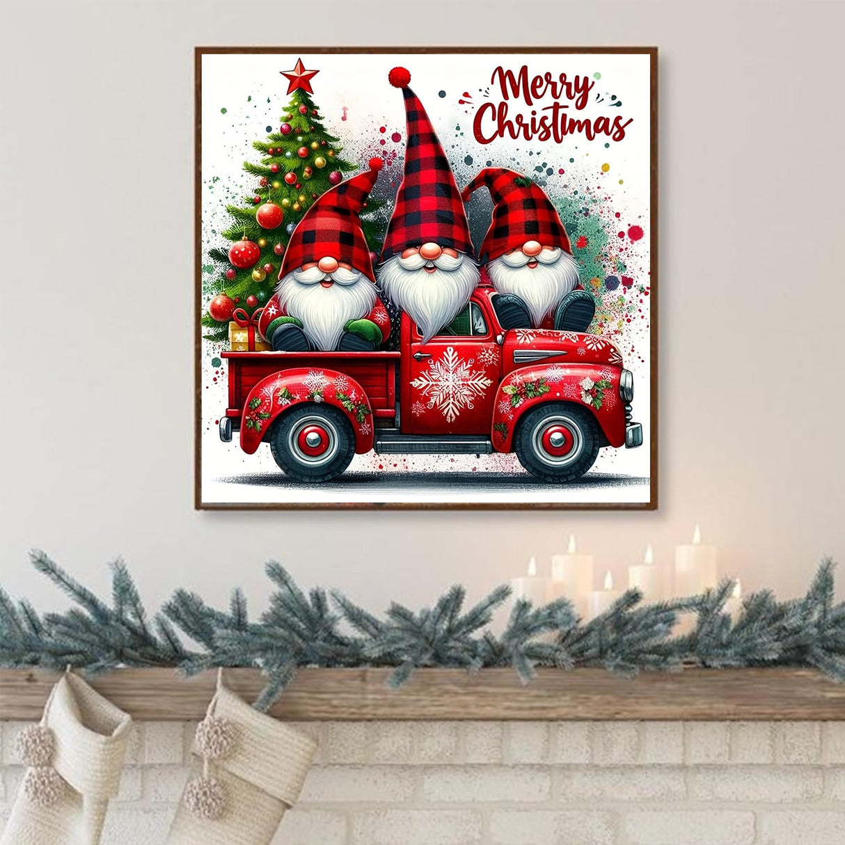JXDXDJ Christmas Diamond Art Kits for Adults,Gnome Full Round Drill 5D Diamond Painting Kits for Beginner,Red Truck DIY Diamond Dots Paintings Picture,Gem Art for Adults Crafts,Home Decor 13.8x13.8 In JXDXDJ