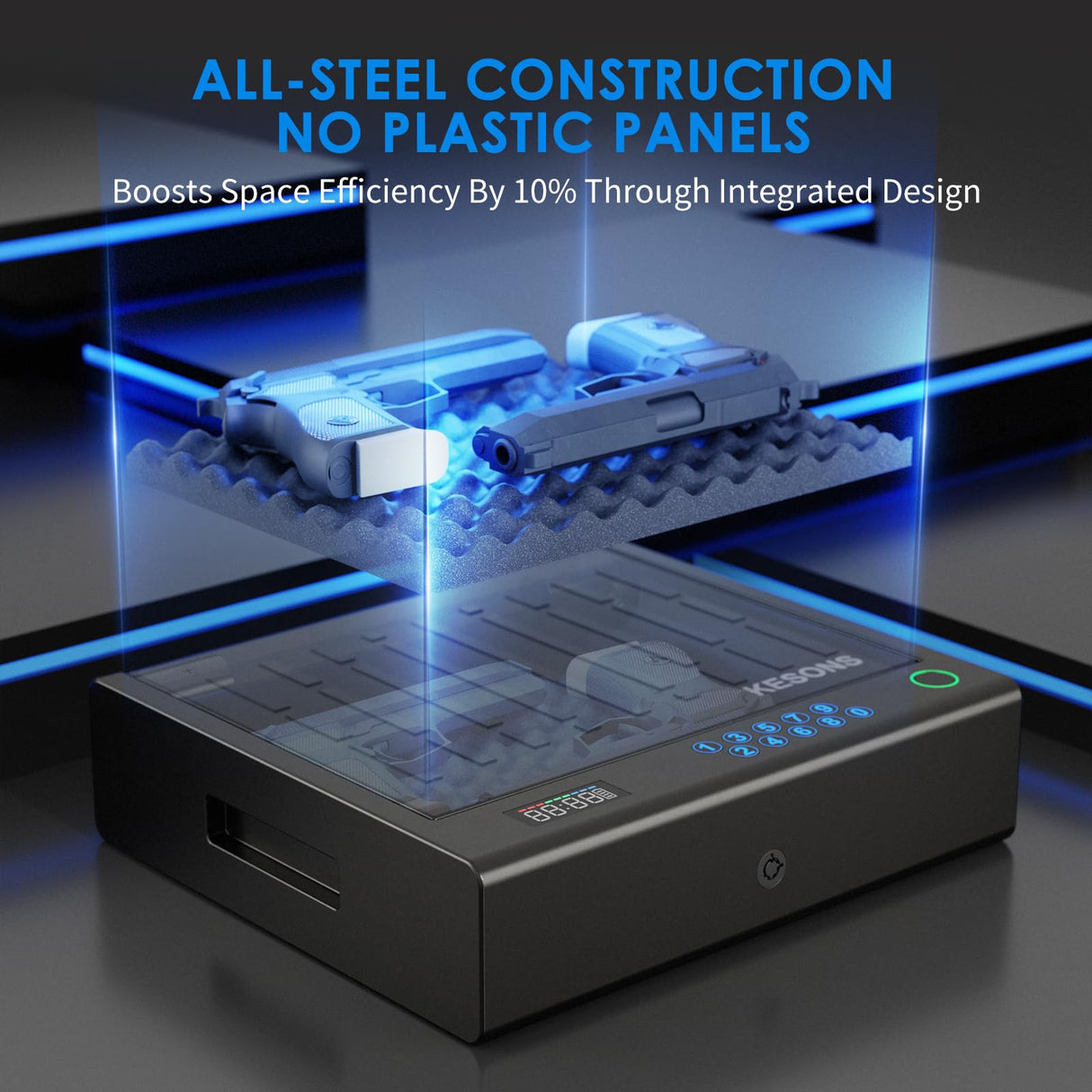 KESONS Biometric Gun Safe for Pistols, Fingerprint ≤0.1s Quick Access Handgun Safe with LCD Display/Digital Keypad, for Nightstand & Car (Matt Black) KESONS