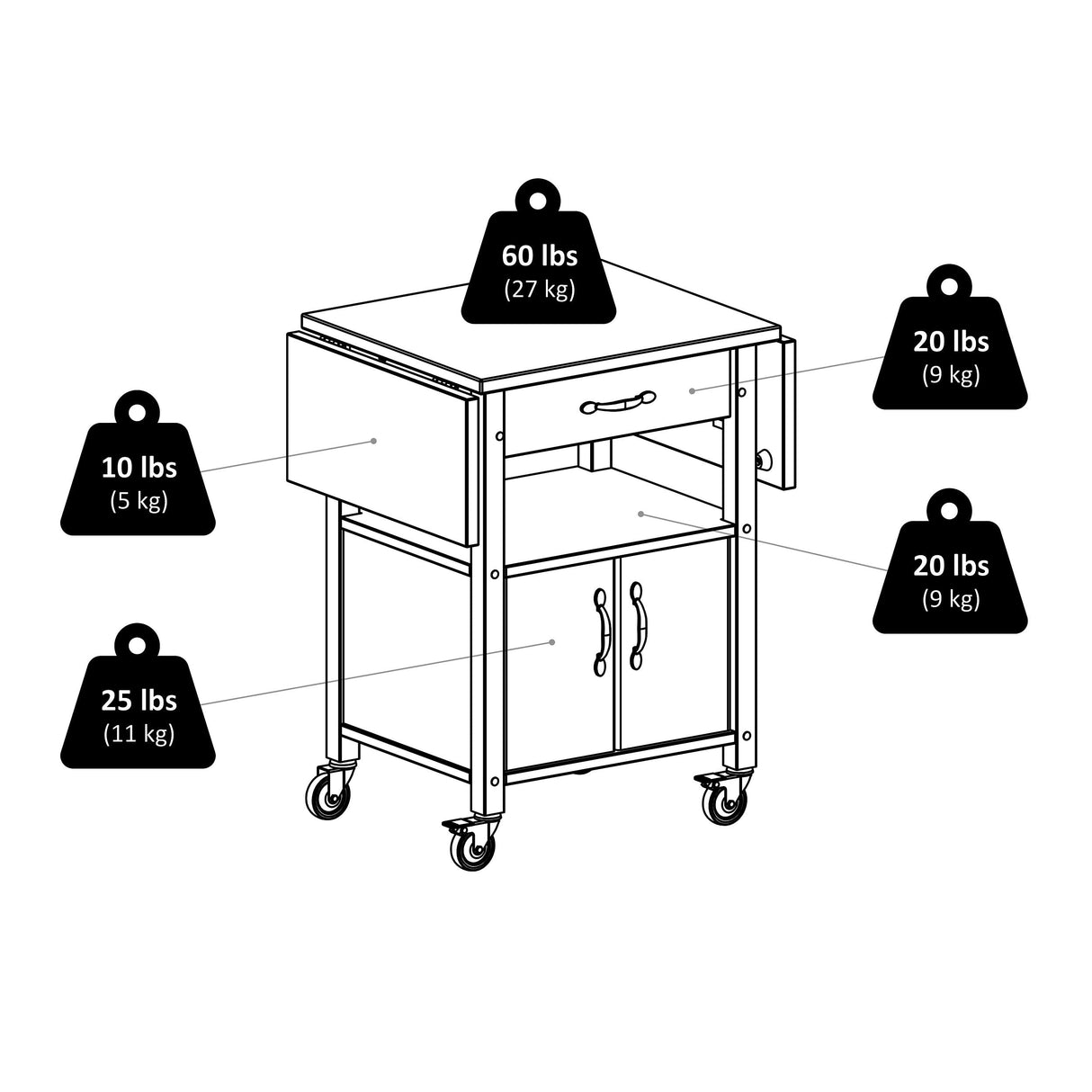 Winsome Wood Drop-Leaf Kitchen Cart Winsome