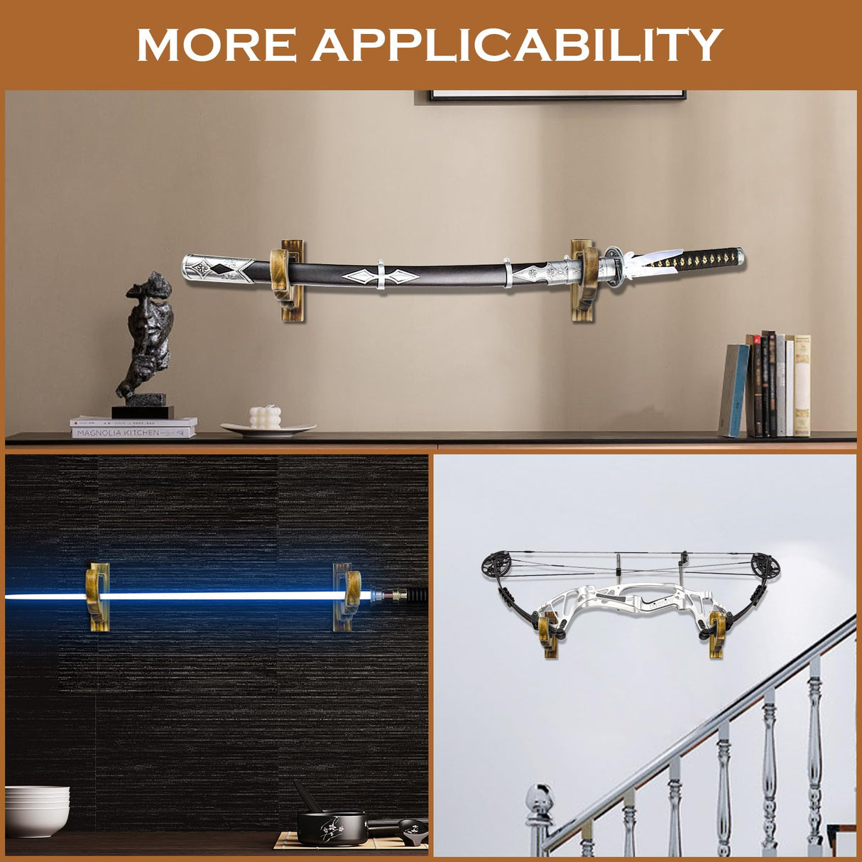 Giassvio Rifle Gun Rack Wall Mount - Wooden Shotgun Hooks Holder Horizontal, Single Gun Display Hanger for Wall, Charcoal Brown Giassvio