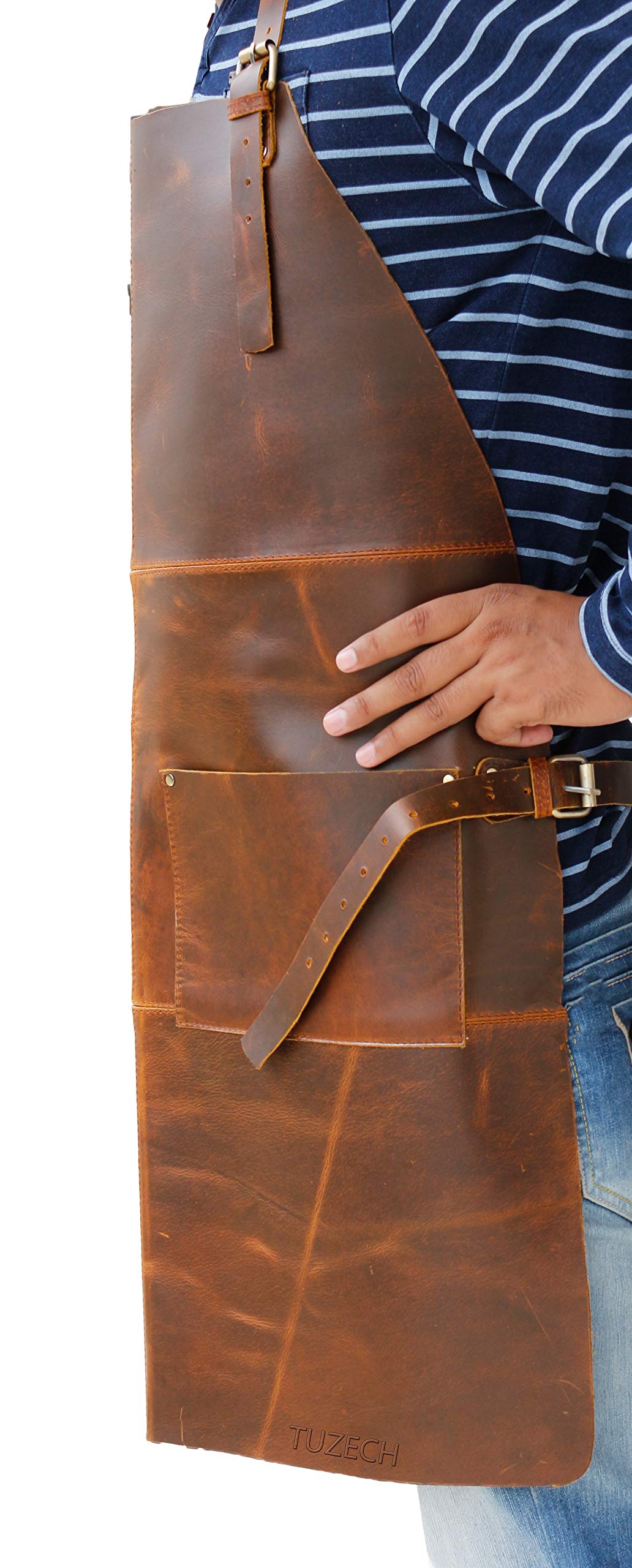 TUZECH Durable Leather Apron Utility Tool With Pocket For Chef||Butcher||Metalworker||Carpenter||Blacksmith||Heavy Duty Apron (Brown (Double Pocket), 30" Inches) TUZECH