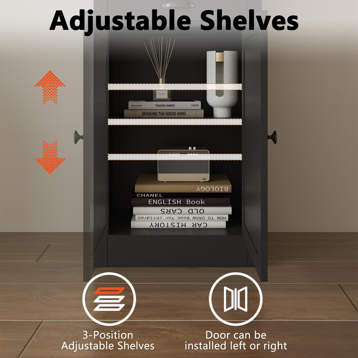 GarveeHome71 inch Tall Narrow Bookcase with Drawer & Door, 3-Tier Bookshelf with Adjustable Shelves, Storage Cabinet for Living Room, Office -Black GarveeHome