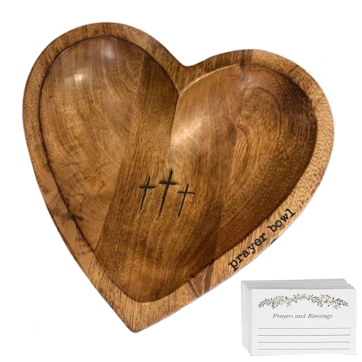 BIXMK Prayer Bowl,Prayer Bowl Wooden with Cards,Wooden Heart Prayer Bowl with Cross,Handcrafted Prayer Bowl for Women with 24 Prayer Cards,Wood Dough Bowl BIXMK