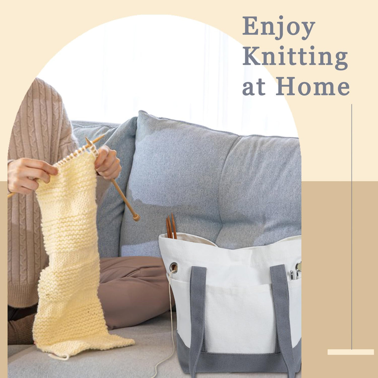 LeCorner Canvas Tote Yarn Bag Organizer, Lightweight Storage for Knitting, Portable Travel Bags and Totes, Crochet Accessories, Knitting Kit Holder LeCorner