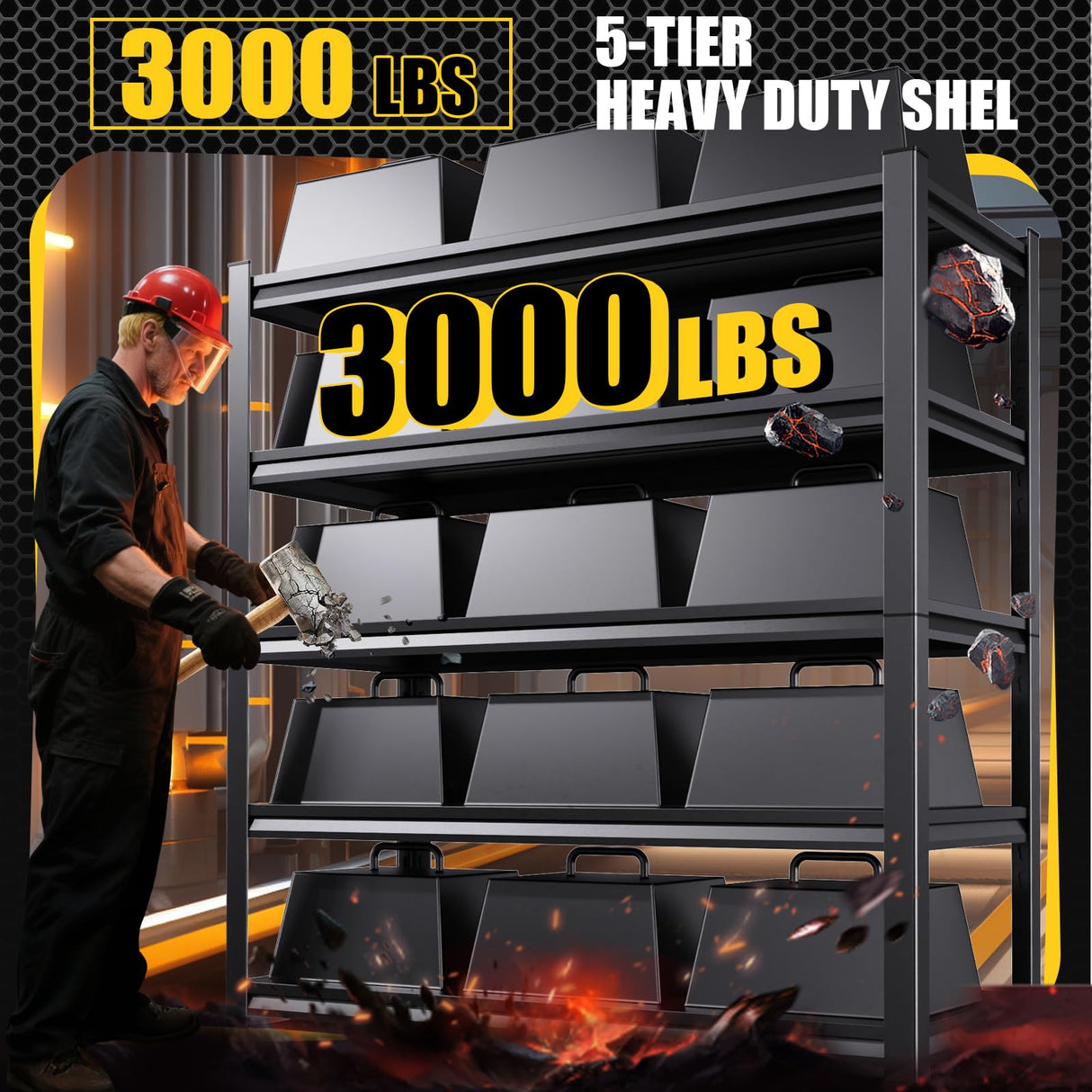 CVGFDR 5-Tier Garage Shelving Heavy Duty, 3000LBS Metal Shelving Unit, Adjustable Garage Storage Shelves, Easy Assembly Steel Shelving, Utility Storage Rack Shelf for Warehouse, 72”H*45.7”W*20”D CVGFDR