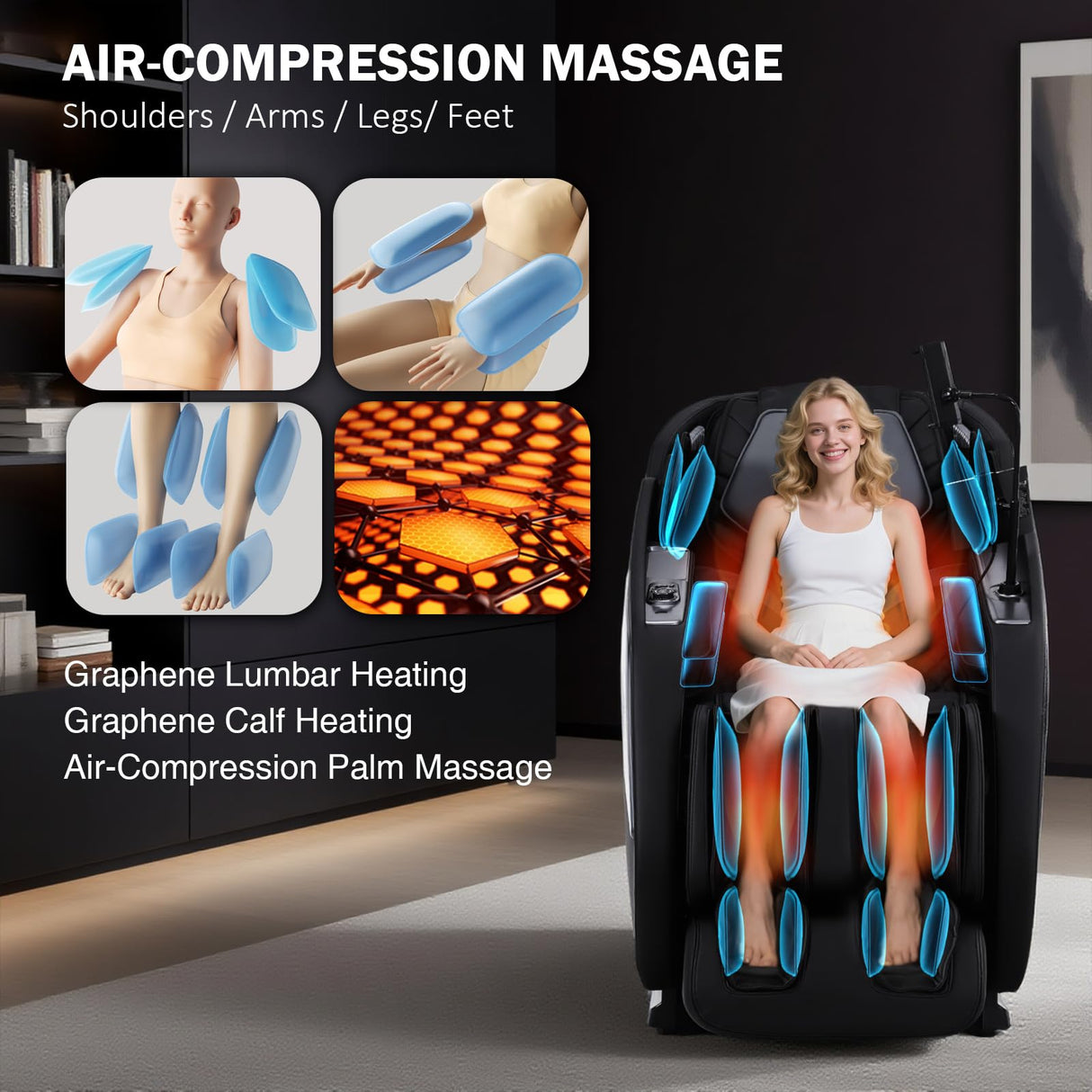 4D Full Body Zero Gravity Massage Chair with 55'' SL-Track & Body Scan - Shiatsu Massage Recliner with Heating & 40 Airbags - Voice Control, Foot Rollers, 15 Auto Modes & 9 Techniques (Black) RlxwizRevi