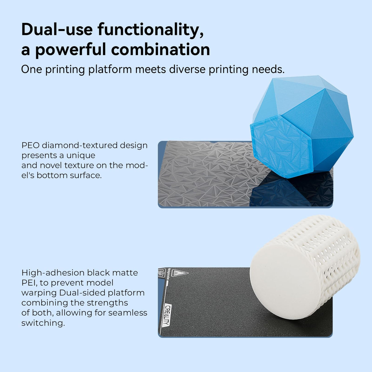 Creality Ender 3 Build Plate Kit Dual-Sided Printing Platform Board Glossy PEO + Matte PEI Plate Build Surface for Ender 3 V3 SE/Ender 3/Ender 3Pro/Ender 3 V2/Ender 3 S1/S1 Pro 3D Printer 235x235mm Creality