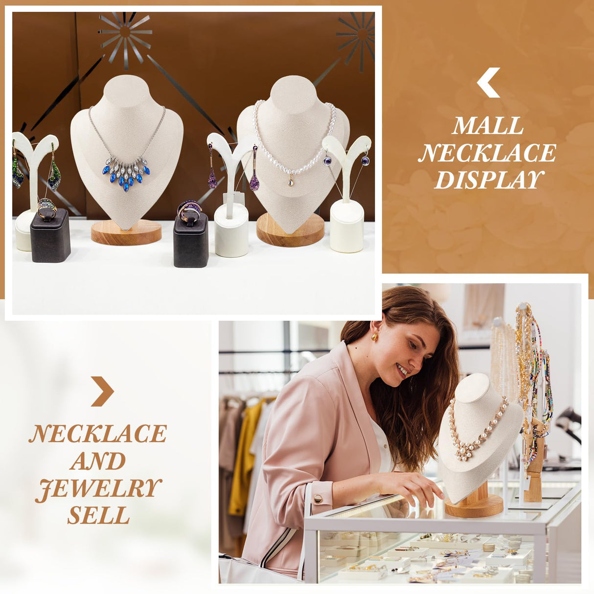 Juexica 2 Pcs 3 Pcs Necklace Display Stand Bamboo Jewelry Bust Display Stands for Selling Home Trade (Beige) Juexica