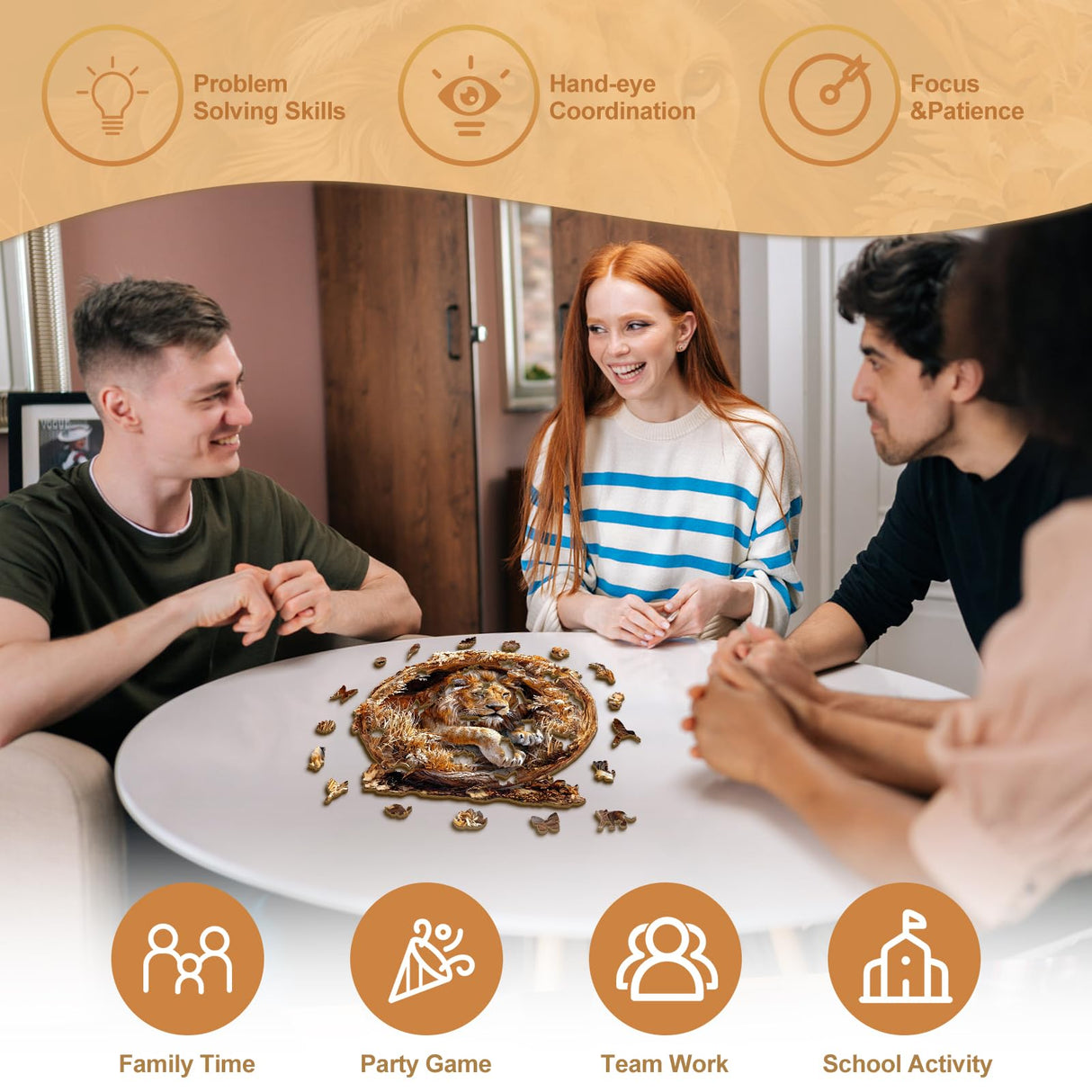 KAAYEE Wooden Puzzles for Adults, 3D Vision Effect Lion King Wooden Jigsaw Puzzles 100 PCS Unique Shape Advanced Wood Puzzle Adult, 3D Effect Flat Puzzle Birthday Gifts Family Game (S-8.5 * 8.5 in) KAAYEE