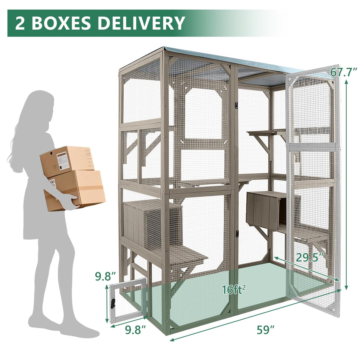 Catio Outdoor Cat Enclosure Large Cat House Catio Window for Mulitiple Cats Walk-in Kitty Cage with 5 Platforms 3 Access Doors Tarp Roof 67.7" H Magazoopet
