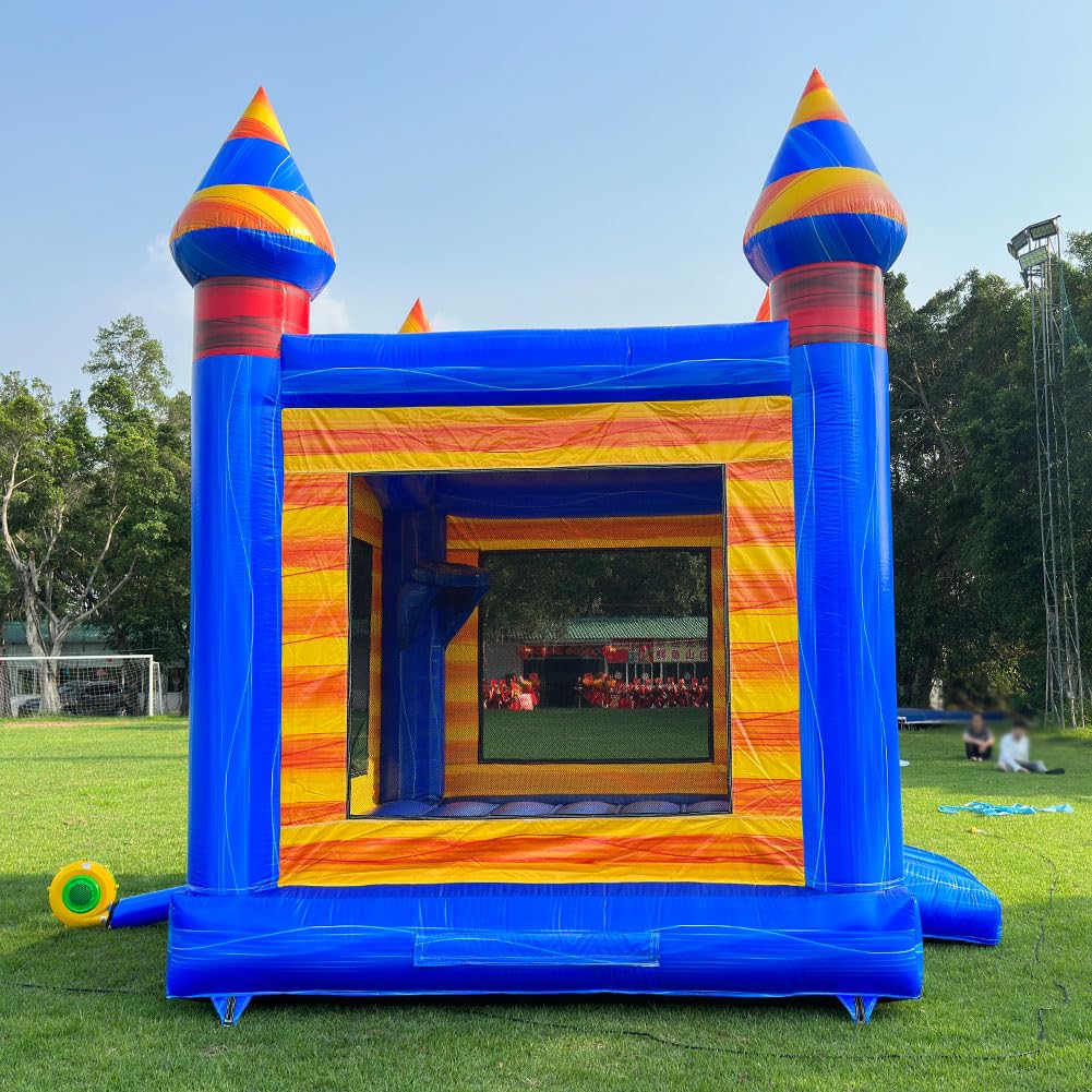 Commercial Grade Bounce House Big Inflatable for Kids and Adults with Blower&Basketball Hoop for Outdoor Indoor, Bouncer Jumper, Birthday Party, Rental Grade (Blue + Yellow, 13ftx13ftx14ft) INFLATABLEGAGA