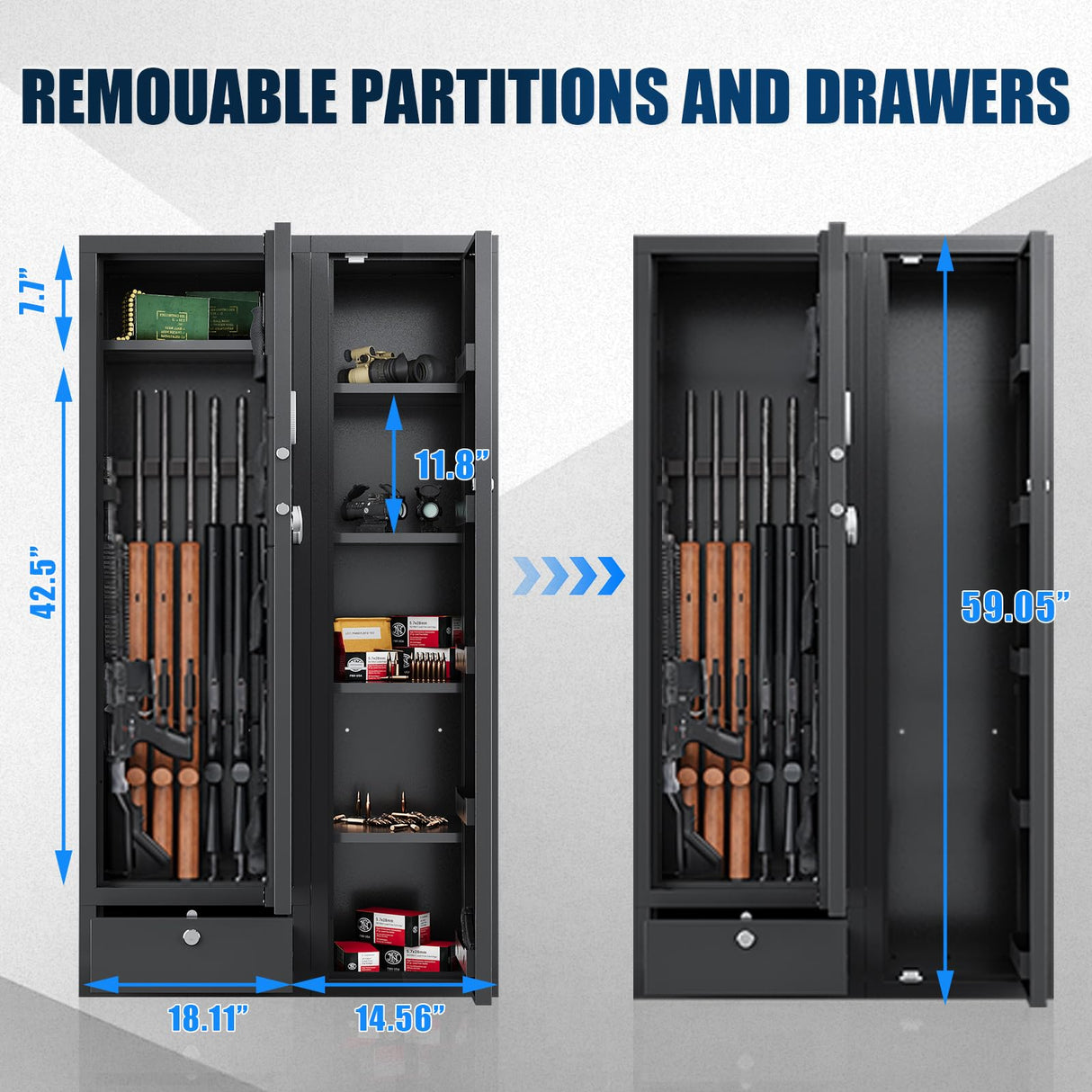 KAER 15-20 Gun Safes for Home Rifle and Pistols,Gun Safe,Rifle Safe,Large Gun Safes for Home and Shotgun,Rifle Gun Safe with Digital Keypad,Drawer,Removable Shelf (Unassembled) KAER