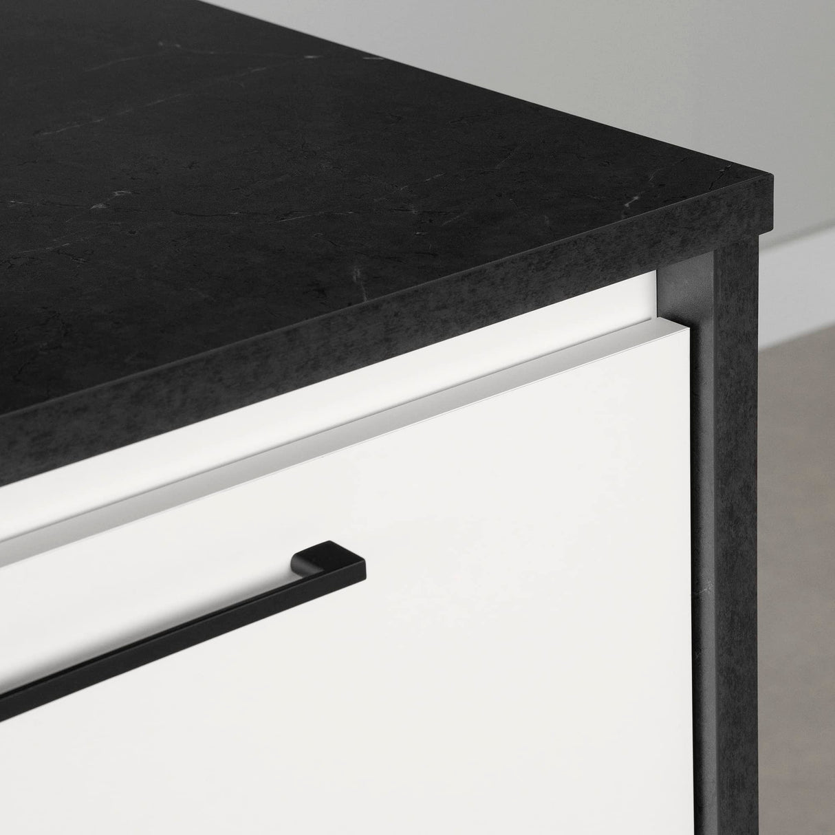 South Shore Furniture Myro Compact Kitchen Island with Storage, Small, Faux Black Stone and White South Shore
