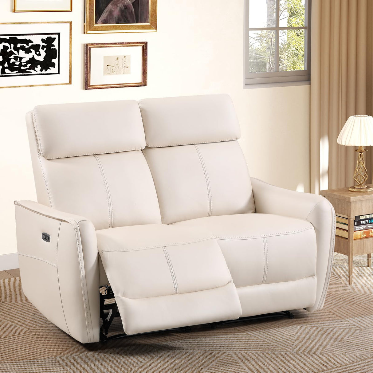 ANJ Power Reclining Loveseat, 2 Seater PU Leather Recliner Sofa with USB & Type-C Ports, Small Space Modern Couch with Adjustable Backrest and Footrest for Living Room Bedroom ANJ