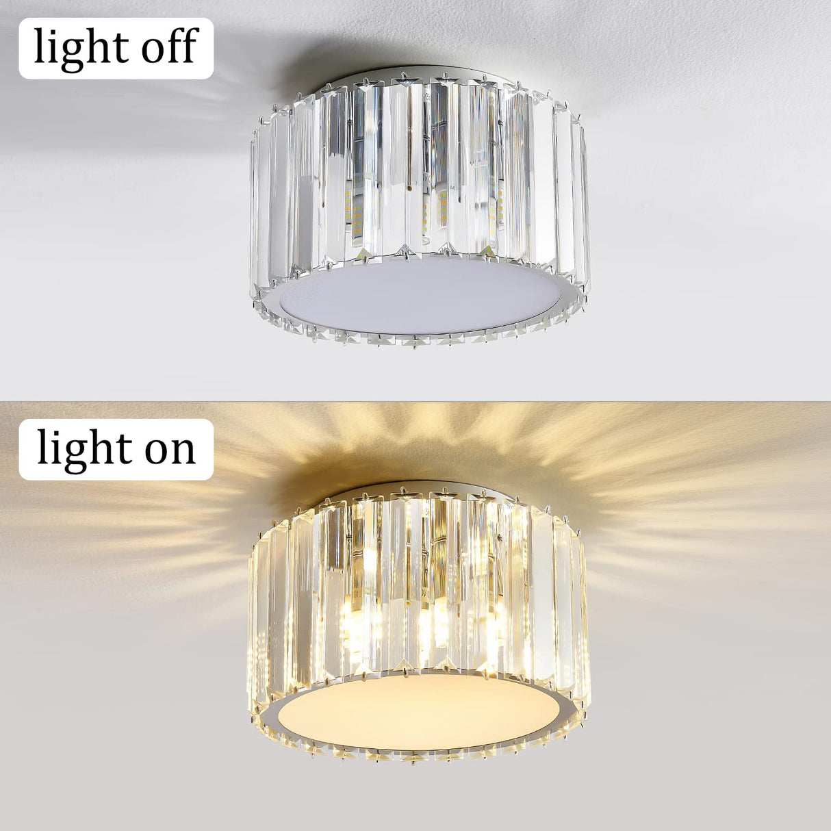 Modern Crystal Ceiling Light Fixture, BUXVRCS Mini Flush Mount Crystal Chandelier, H 5.89'' x W 8.66'' Small Crystal Ceiling Fixtures for Hallway Bedroom Bathroom G9 Socket BUXVRCS