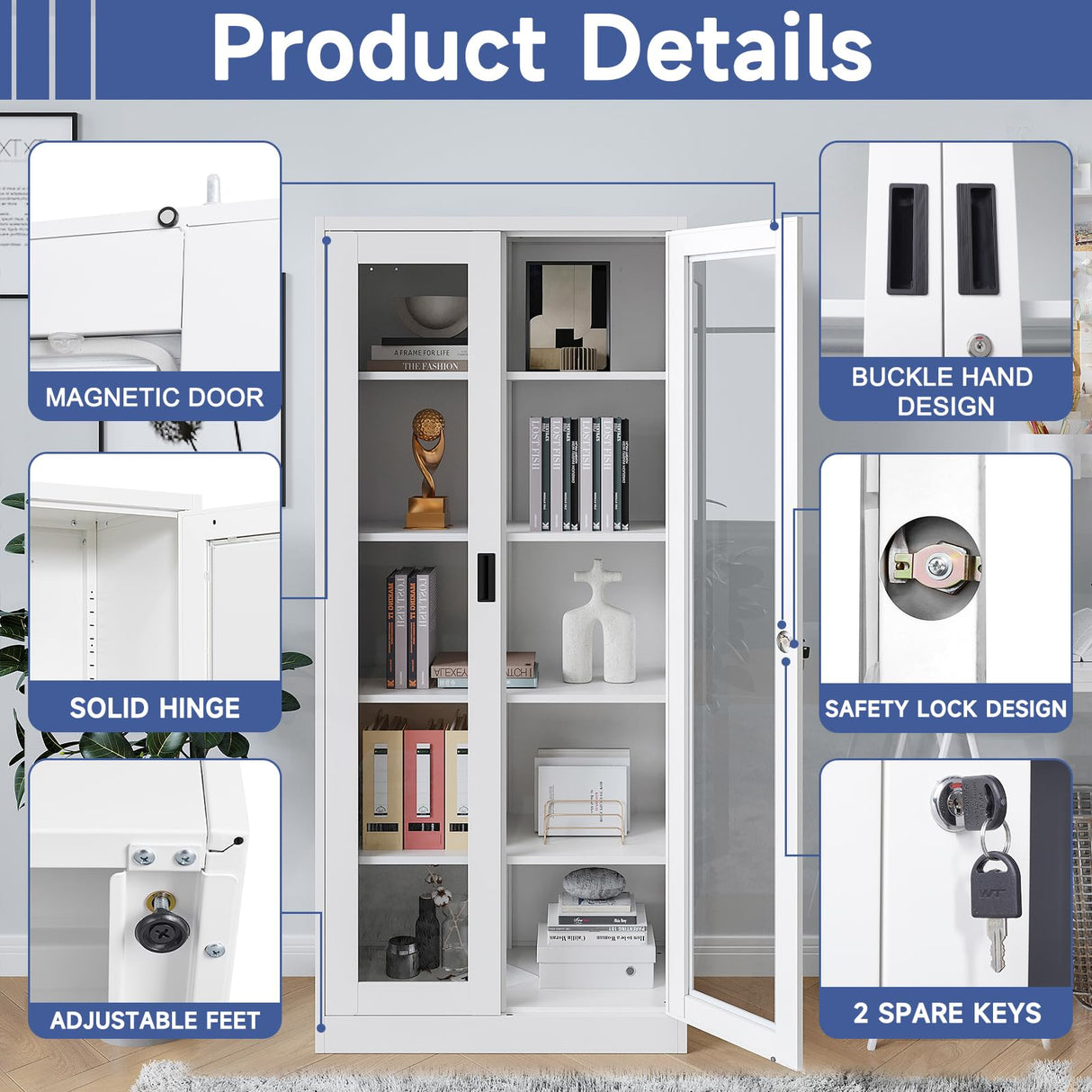 Anxxsu Display Cabinet with Glass Doors, Display Case Cabinet for Collectibles, Curio Display Cabinet with 4 Adjustable Shelves, 71" Glass Display Cabinet for Home Living Room (White) Anxxsu