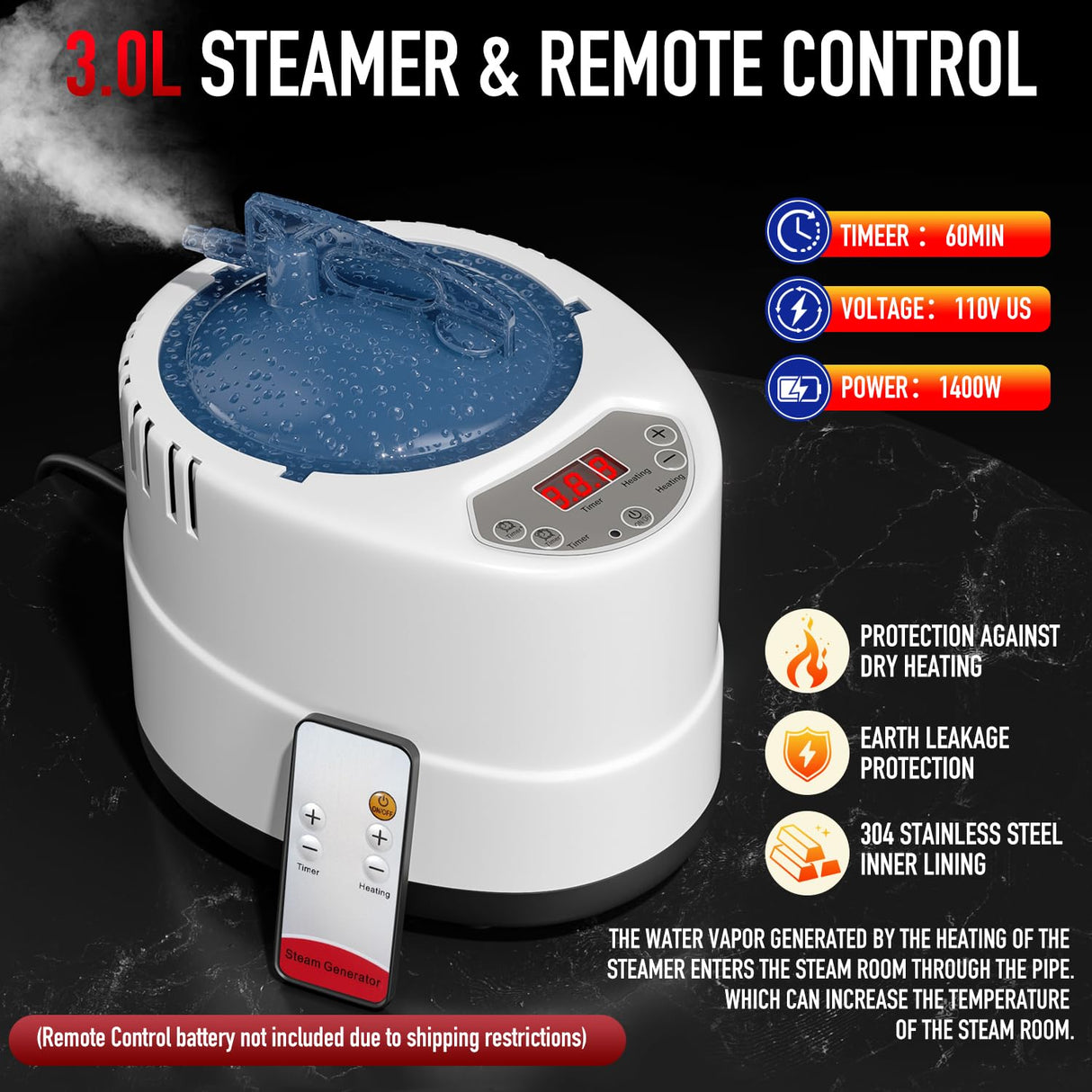 ISIDO Portable Infrared Steam Sauna with 660nm Red Light Therapy Lamp & 3.0L 1400W Steamer, Remote Control - Sauna Tent Sauna Box for Body Recovery & Skin Care Pain Relief - Personal Sauna for Home ISIDO